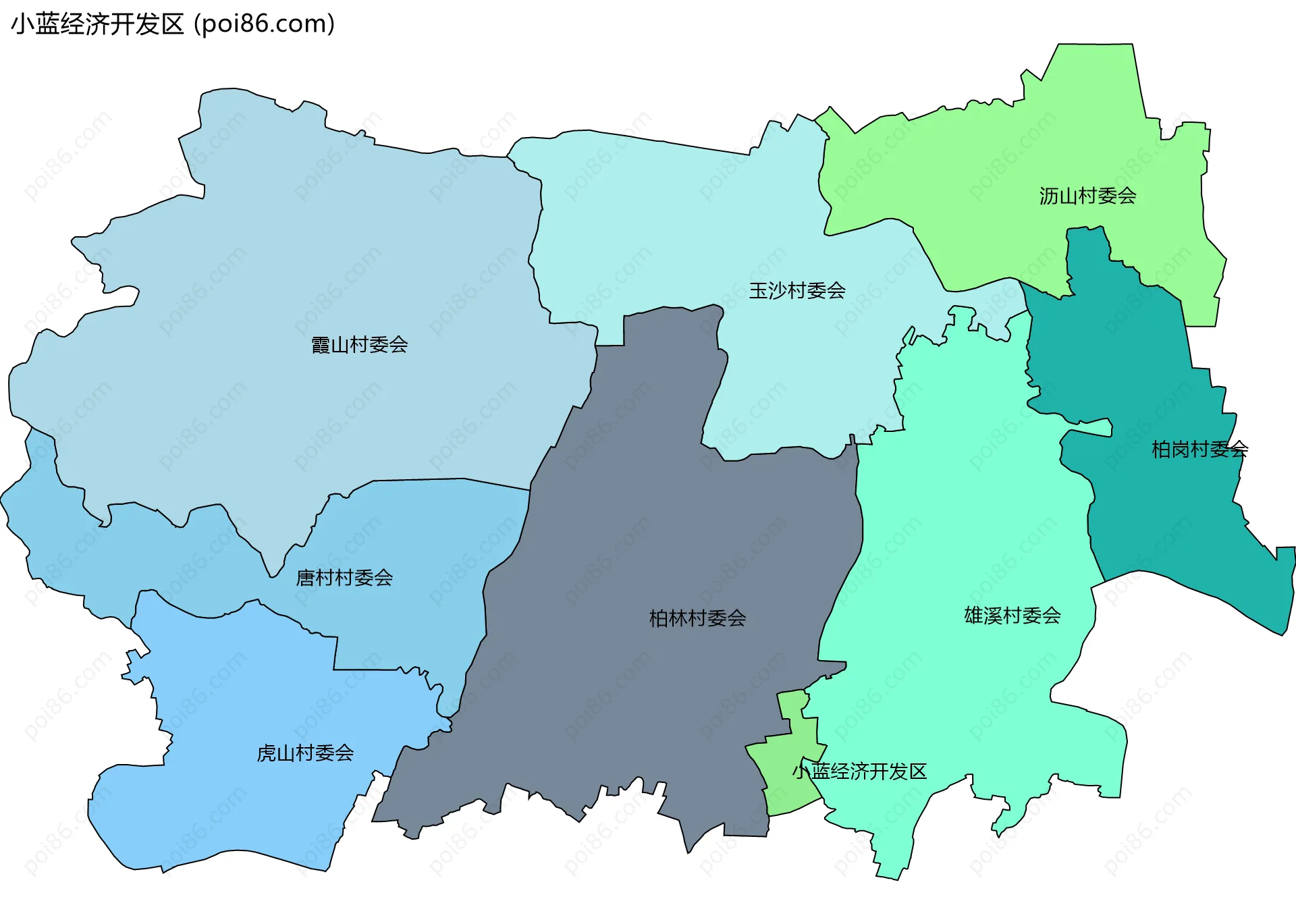 小蓝经济开发区边界地图(五级行政区划)