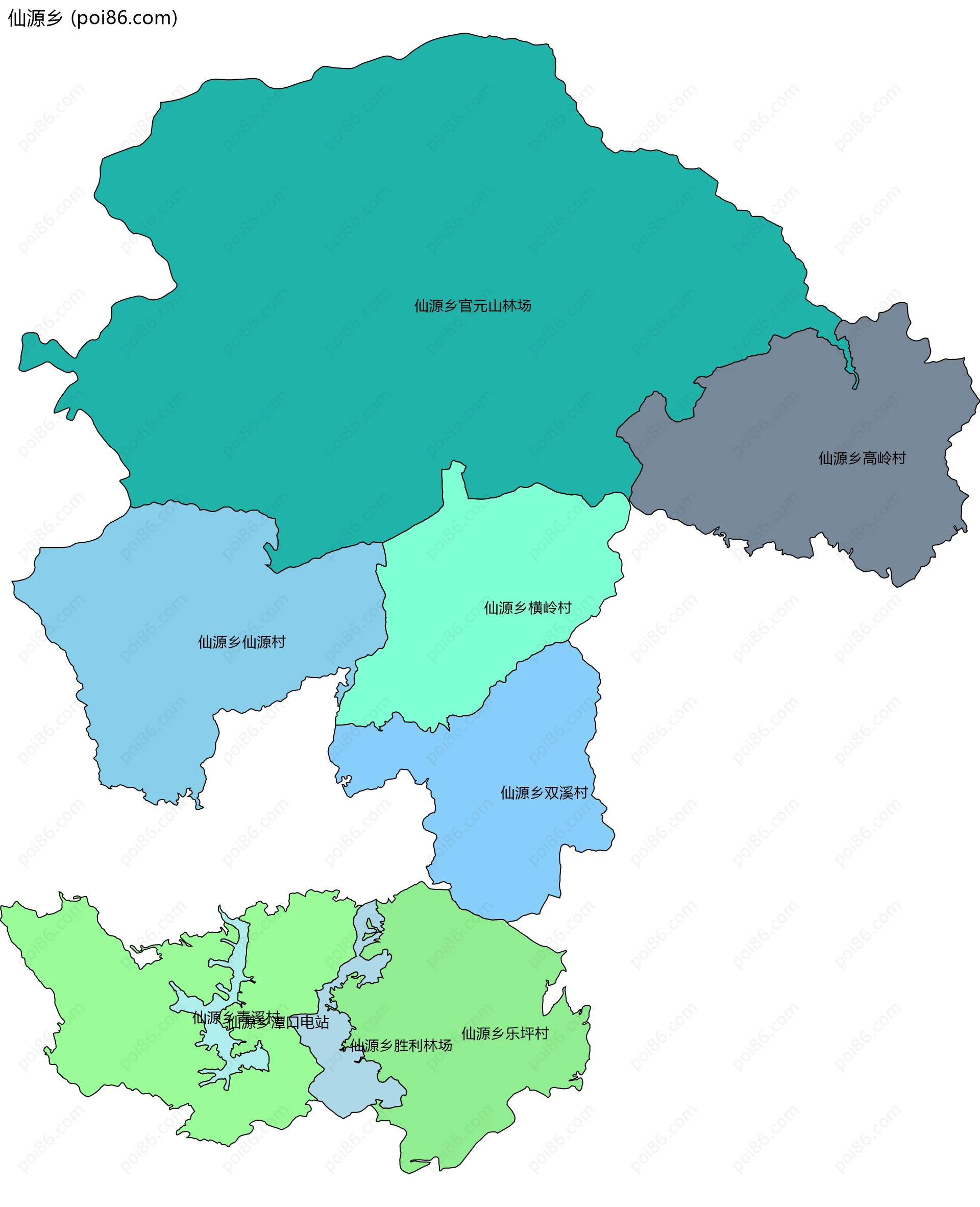 仙源乡边界地图(五级行政区划)