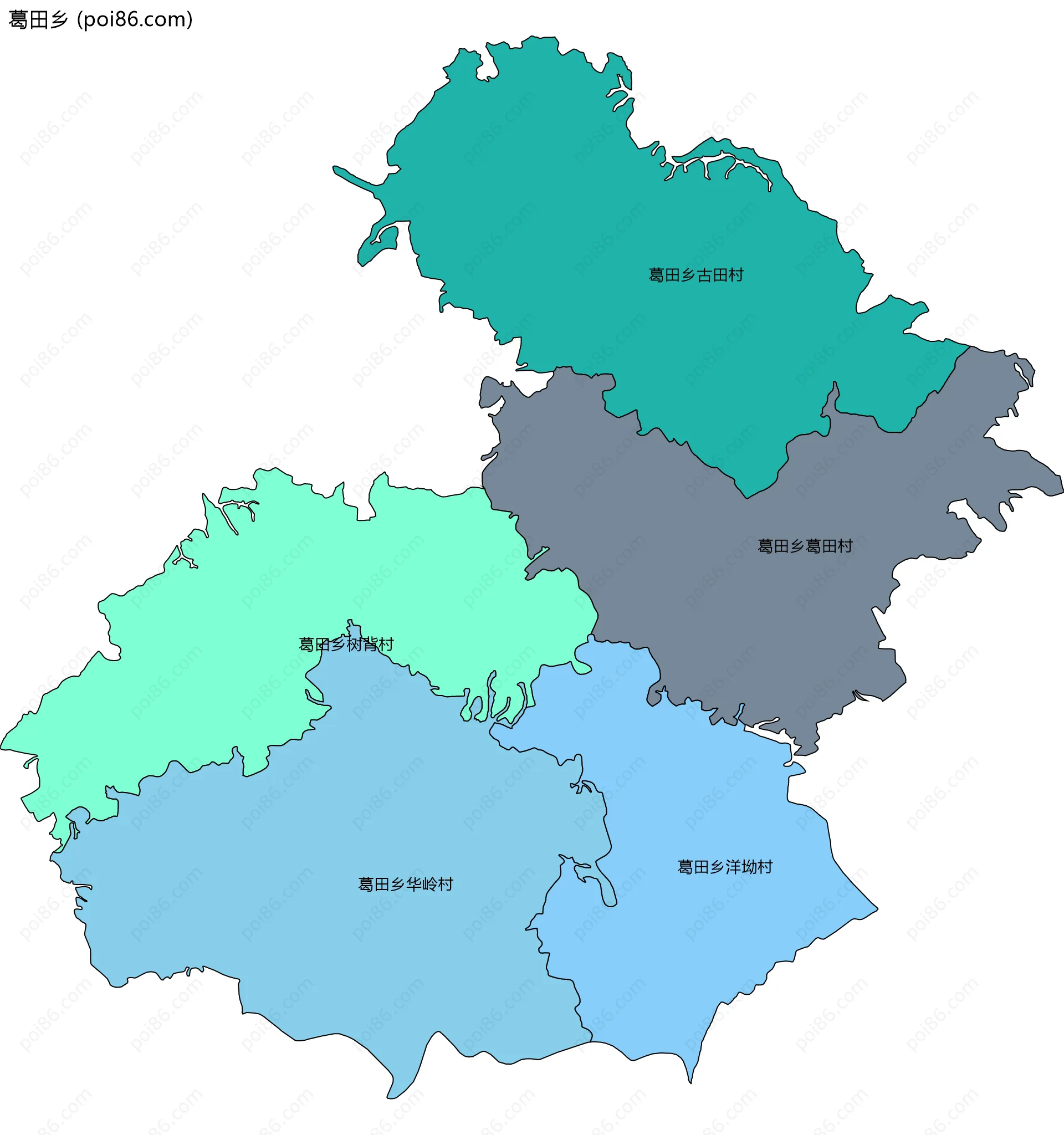 葛田乡边界地图(五级行政区划)