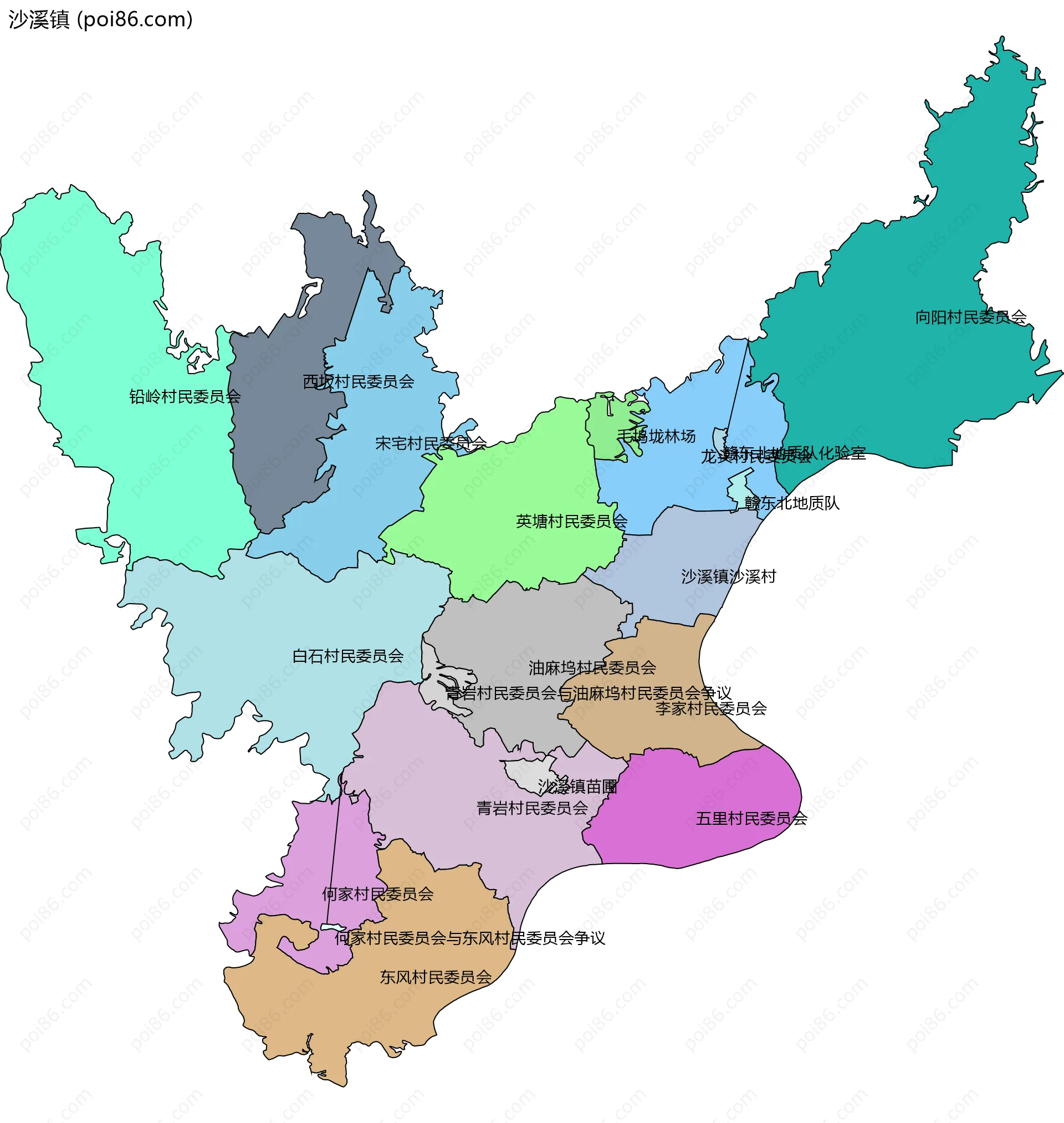 沙溪镇边界地图(五级行政区划)