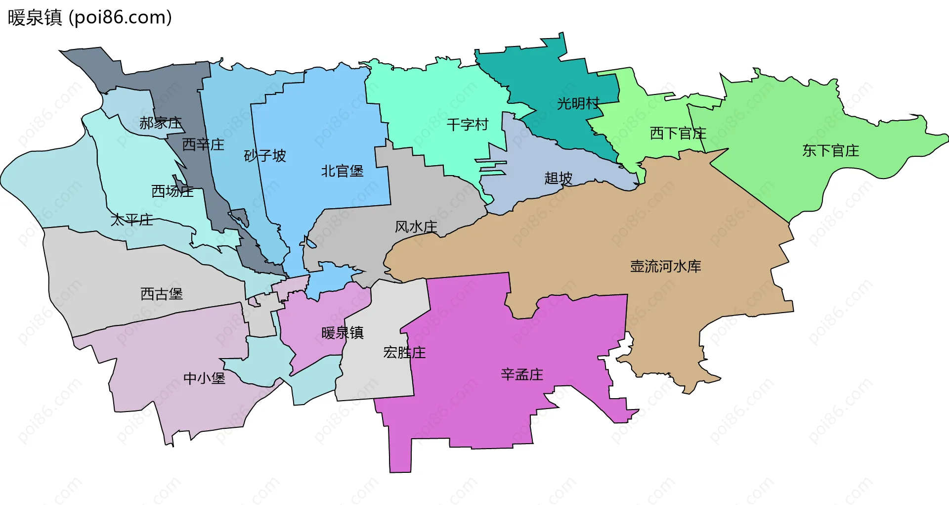 暖泉镇边界地图(五级行政区划)