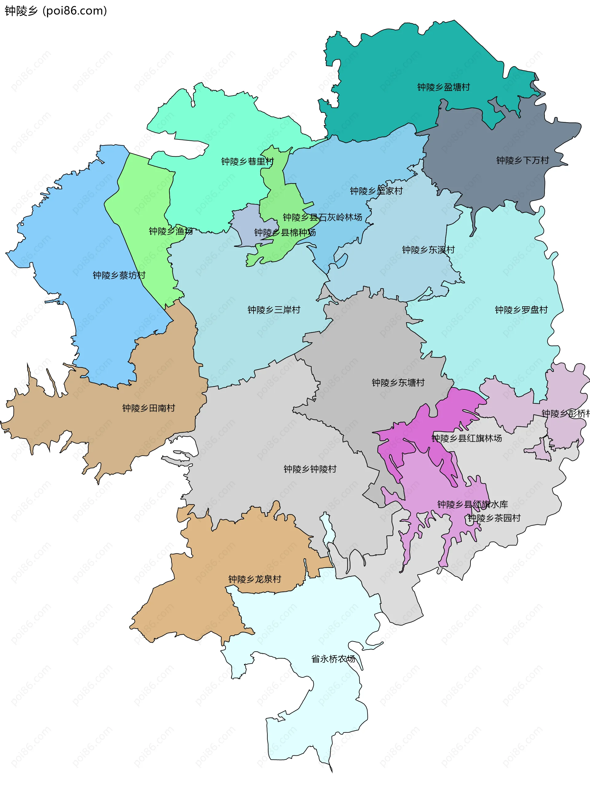 钟陵乡边界地图(五级行政区划)