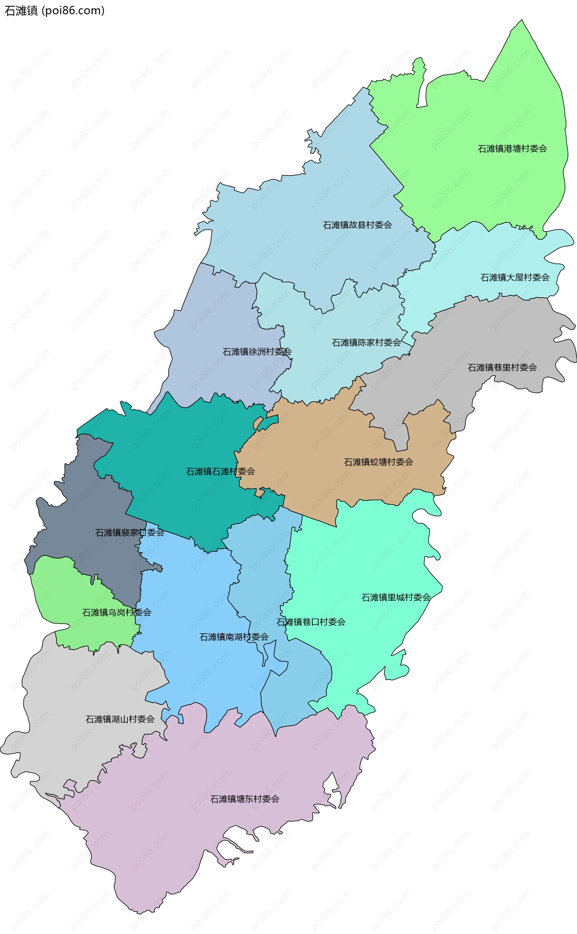 石滩镇边界地图(五级行政区划)