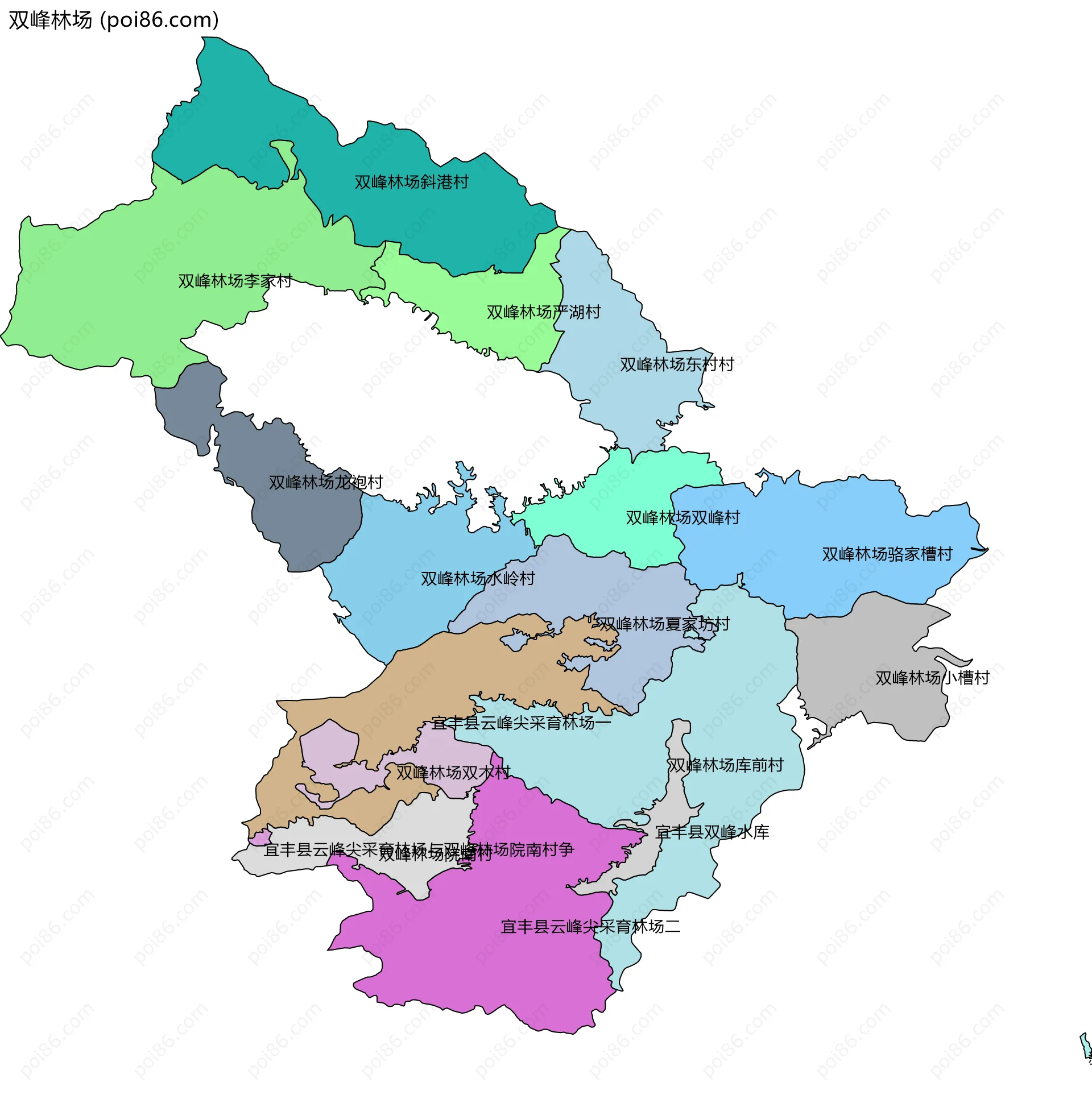 双峰林场边界地图(五级行政区划)