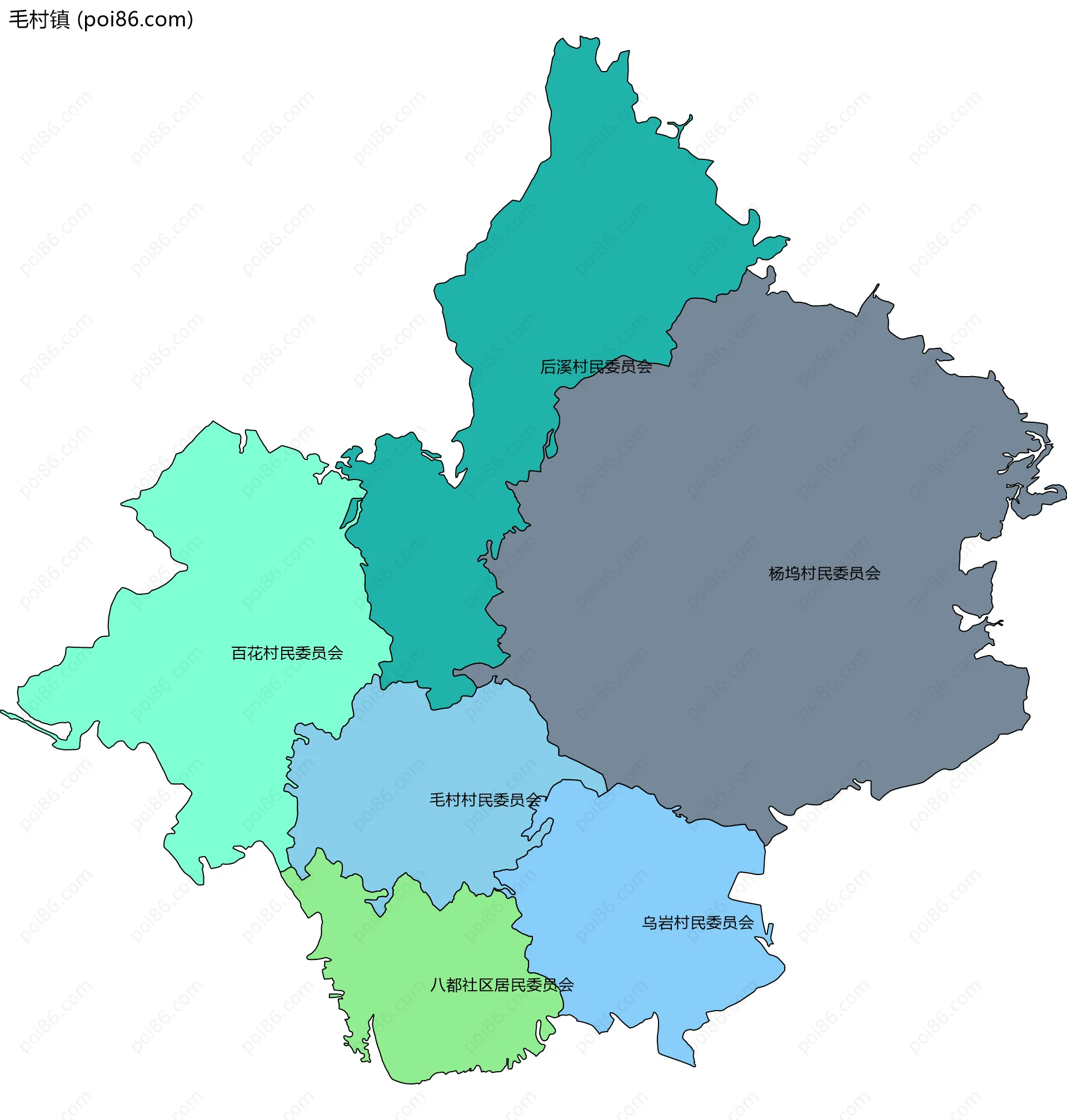 毛村镇边界地图(五级行政区划)