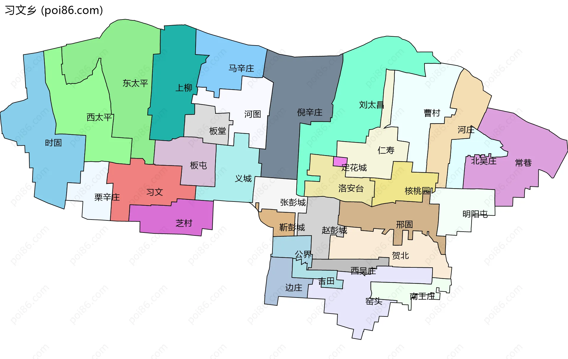 习文乡边界地图(五级行政区划)
