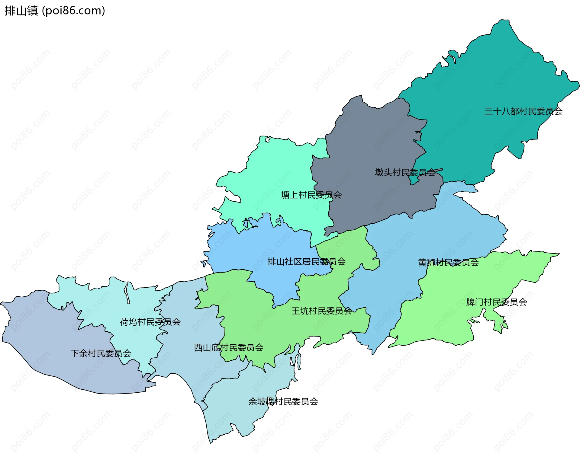 排山镇边界地图(五级行政区划)