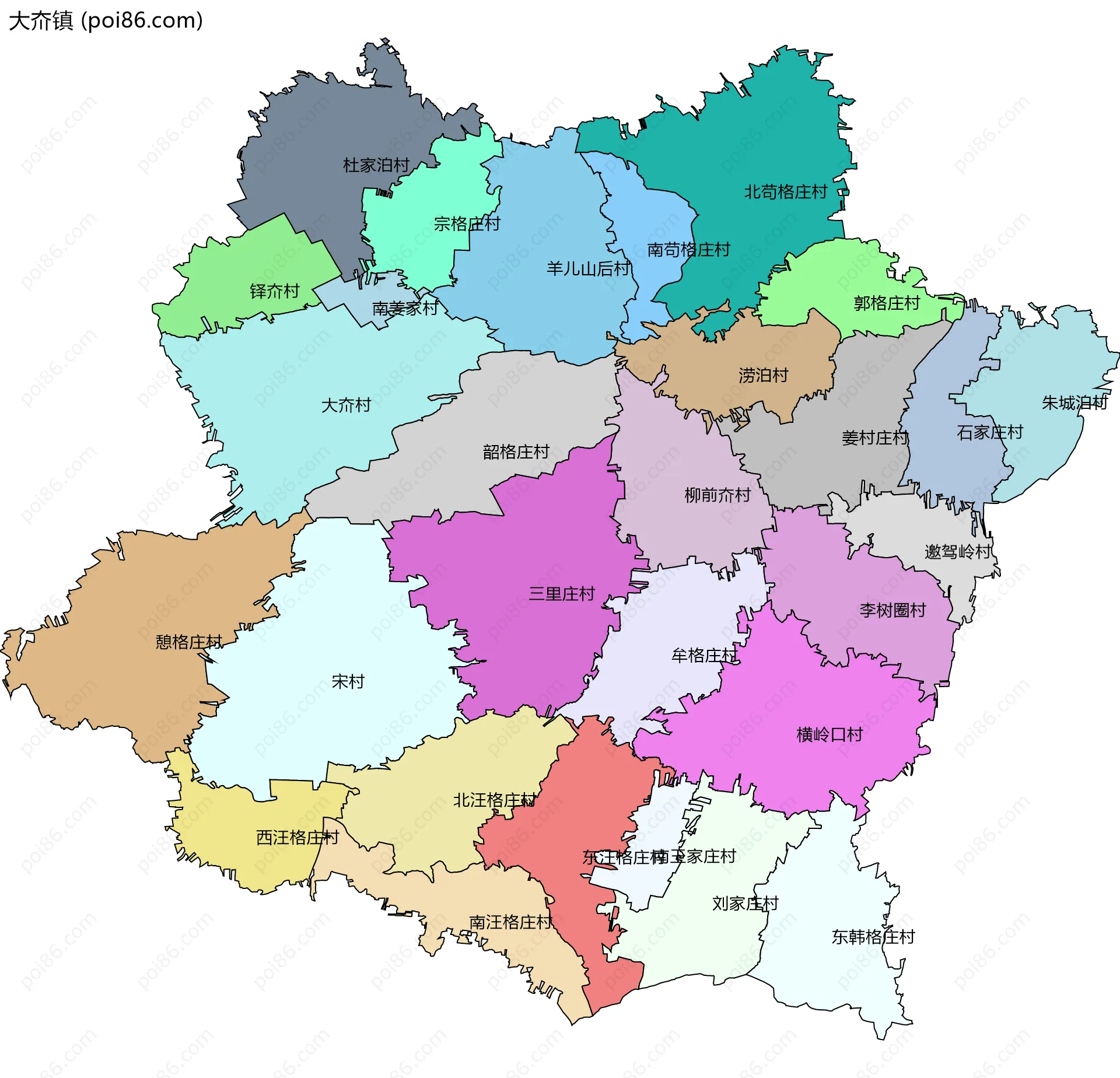 大夼镇边界地图(五级行政区划)