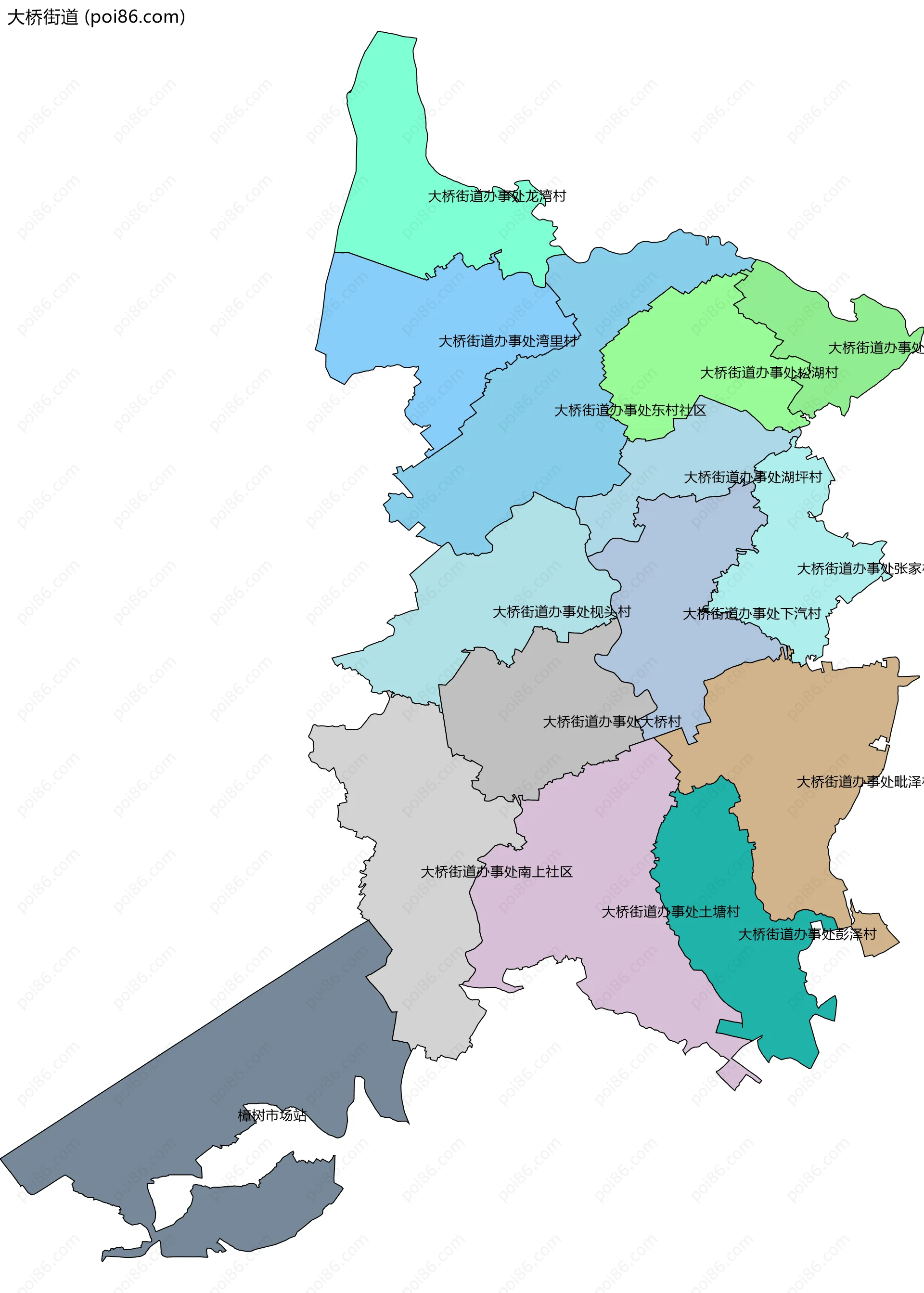 大桥街道边界地图(五级行政区划)
