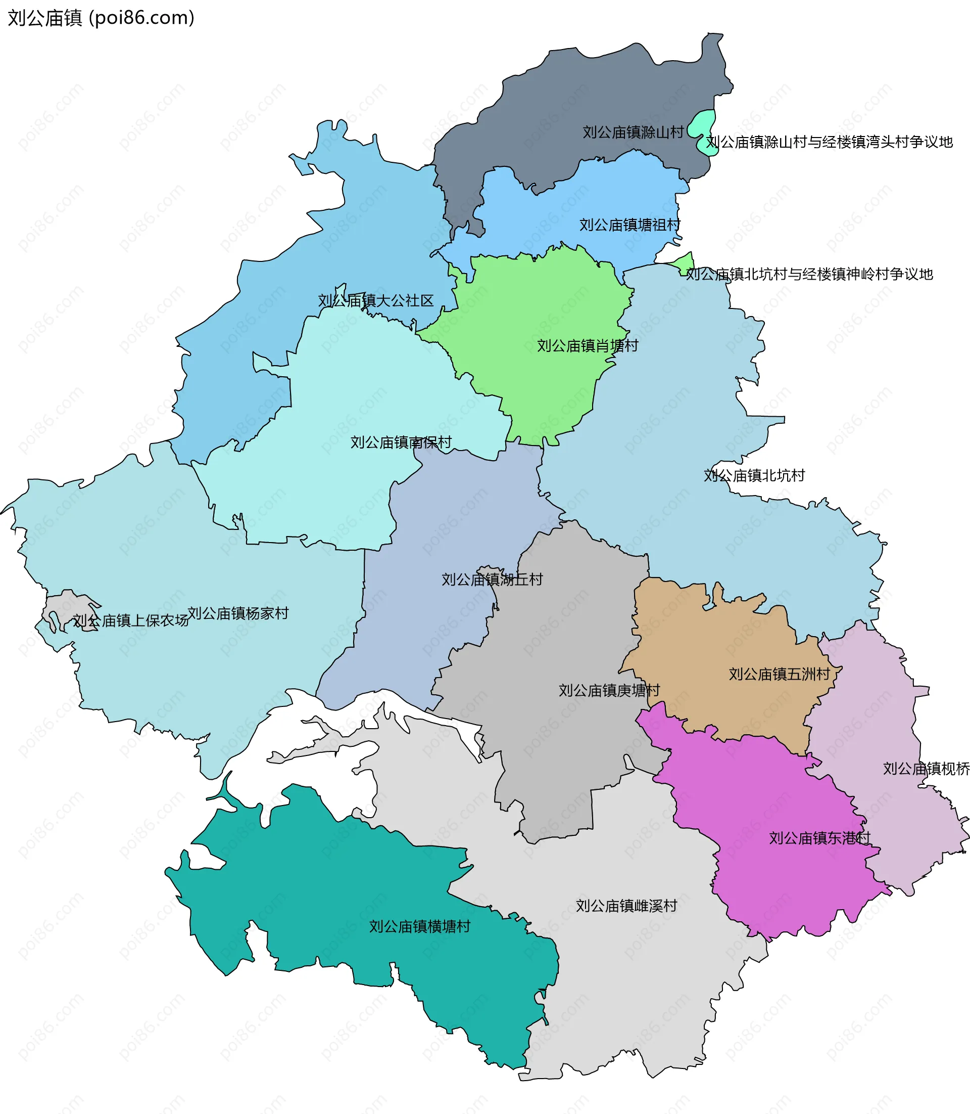 刘公庙镇边界地图(五级行政区划)