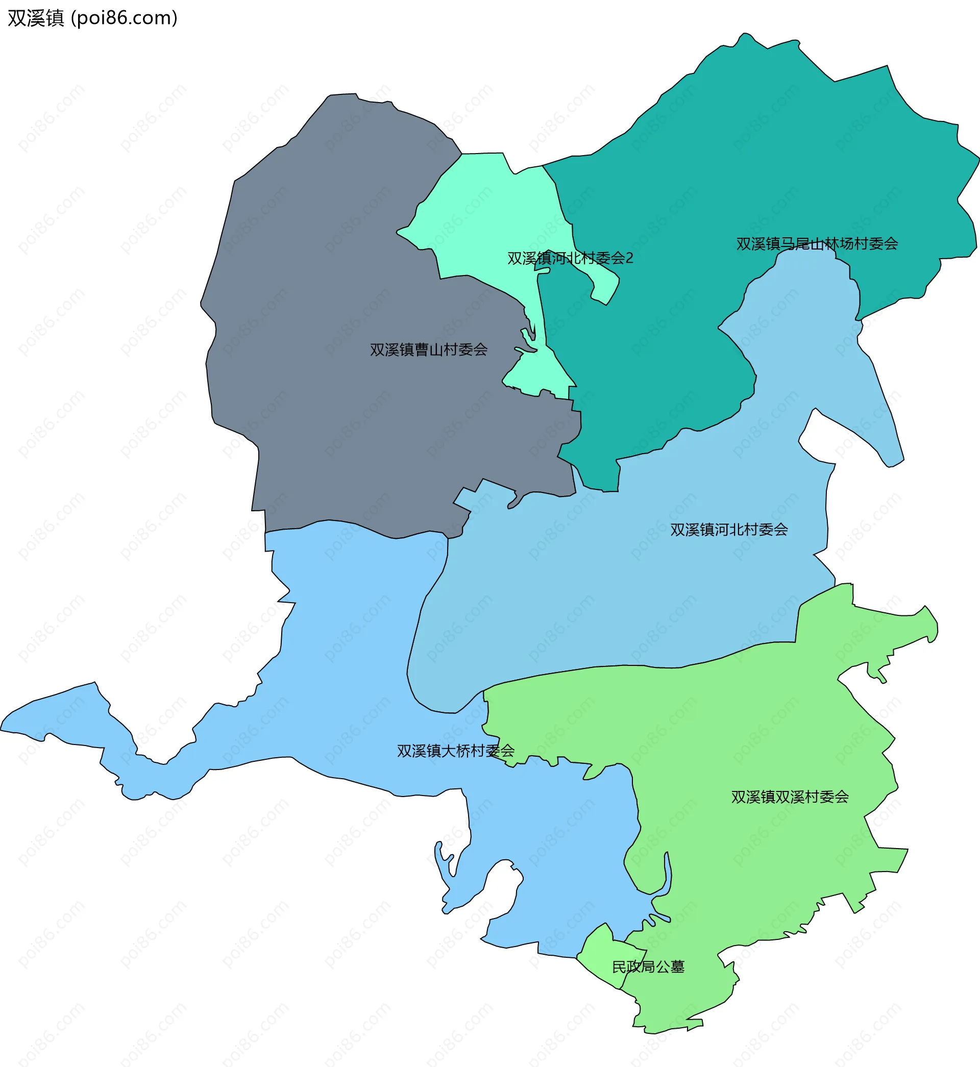 双溪镇边界地图(五级行政区划)