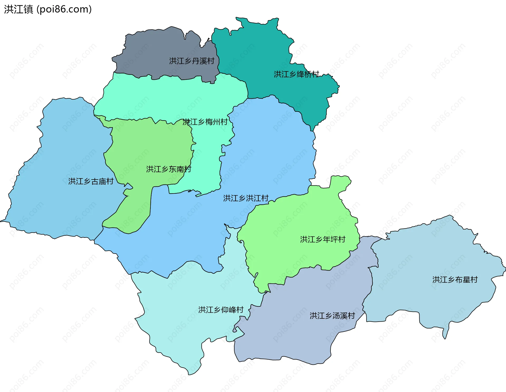 洪江镇边界地图(五级行政区划)