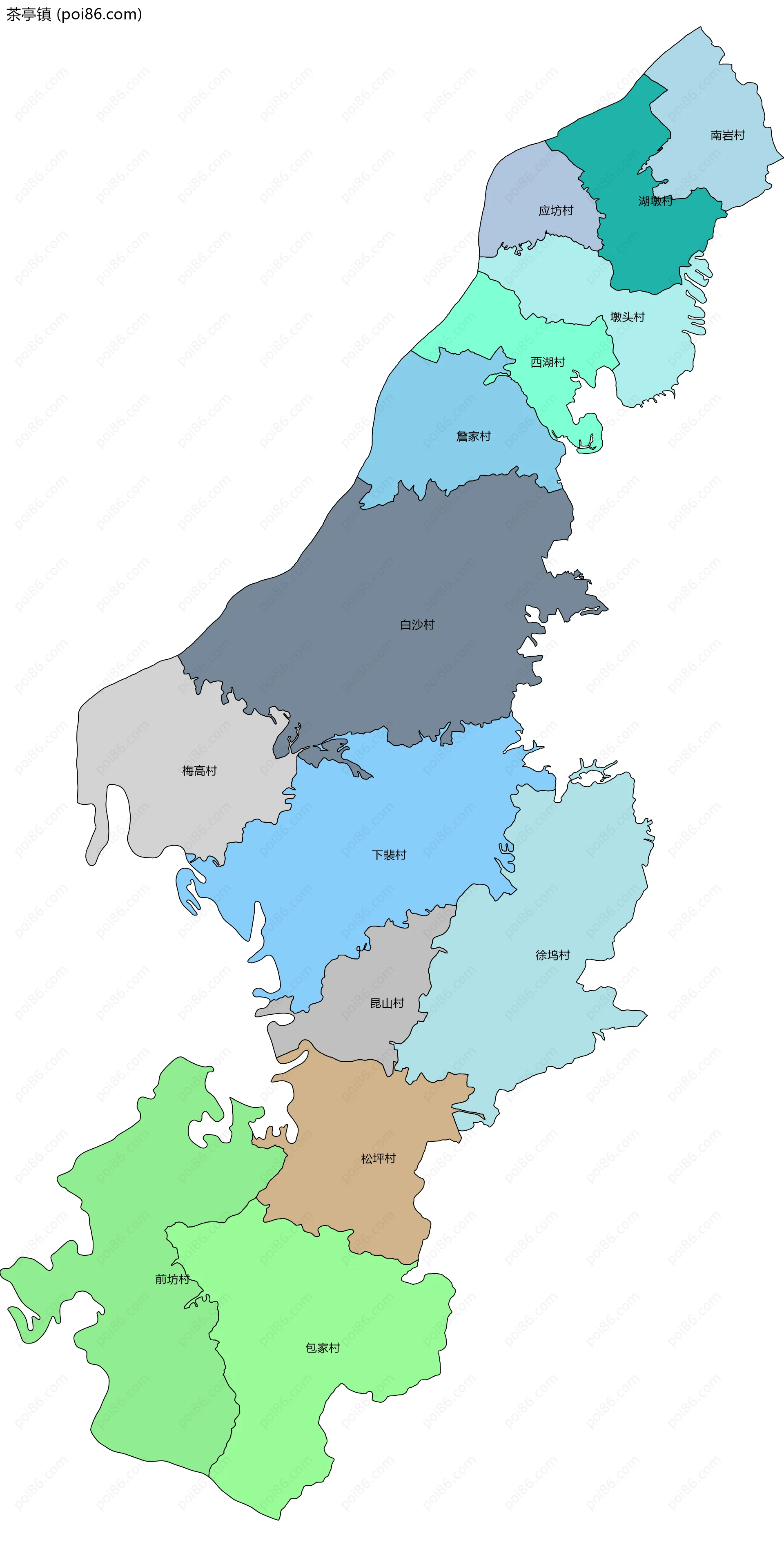 茶亭镇边界地图(五级行政区划)