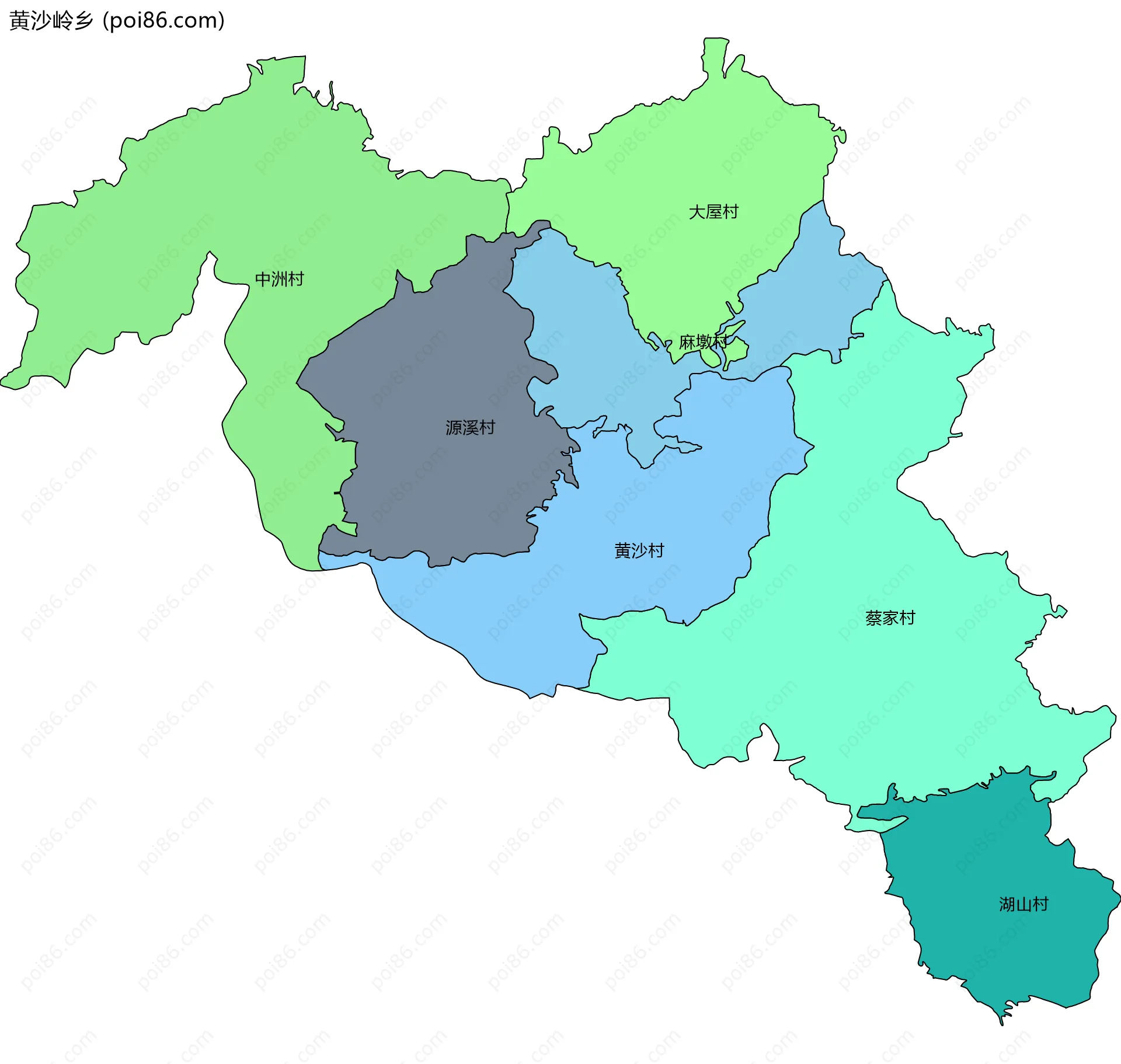 黄沙岭乡边界地图(五级行政区划)