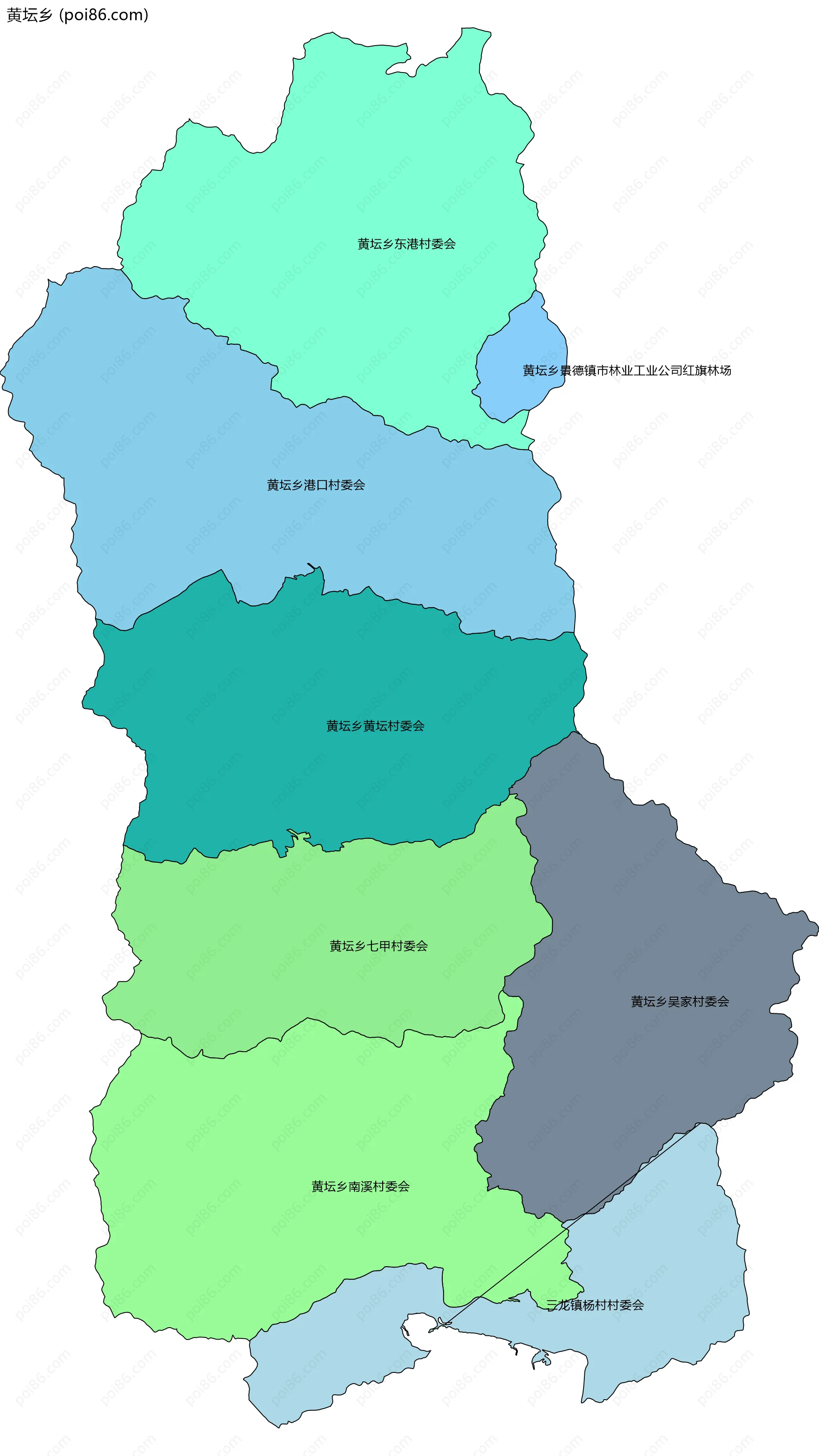 黄坛乡边界地图(五级行政区划)