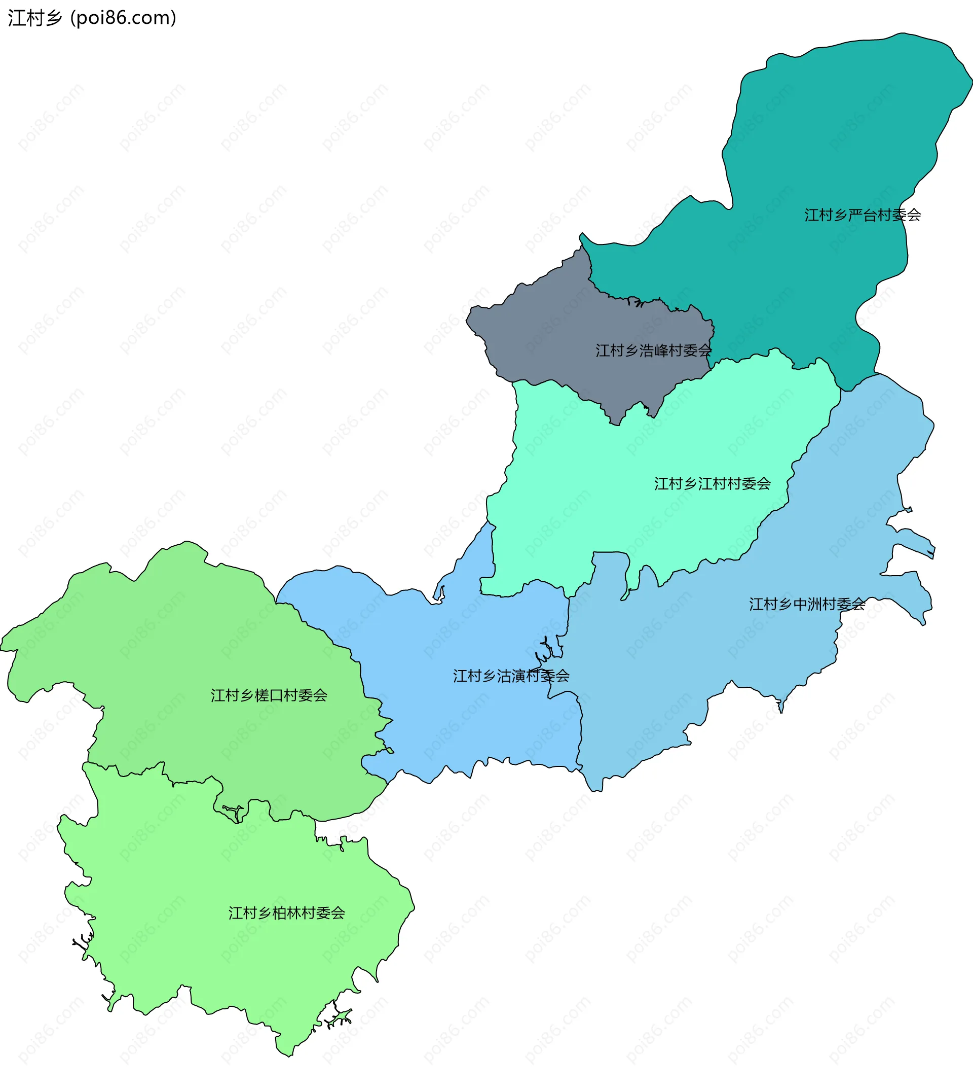 江村乡边界地图(五级行政区划)