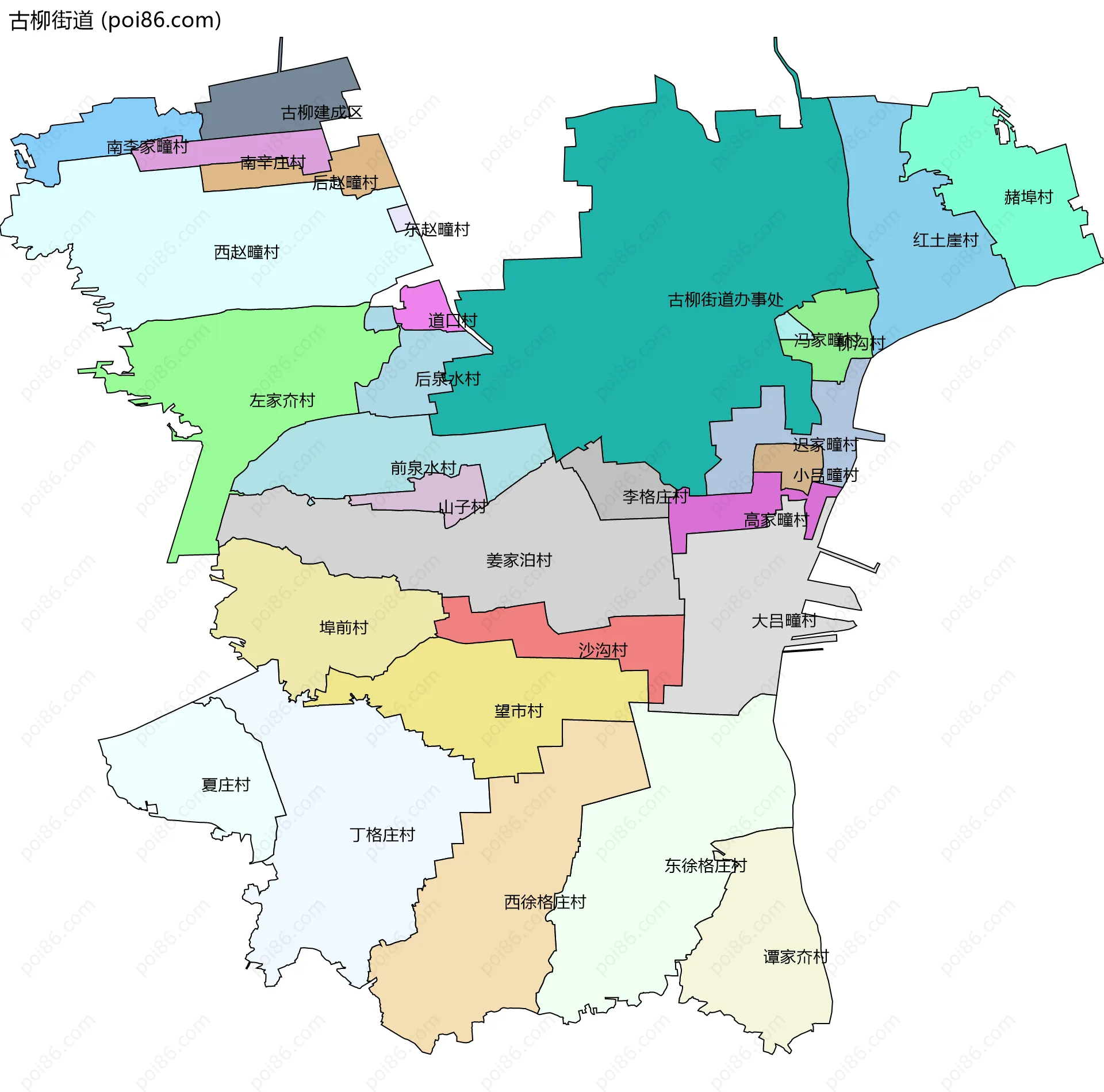 古柳街道边界地图(五级行政区划)