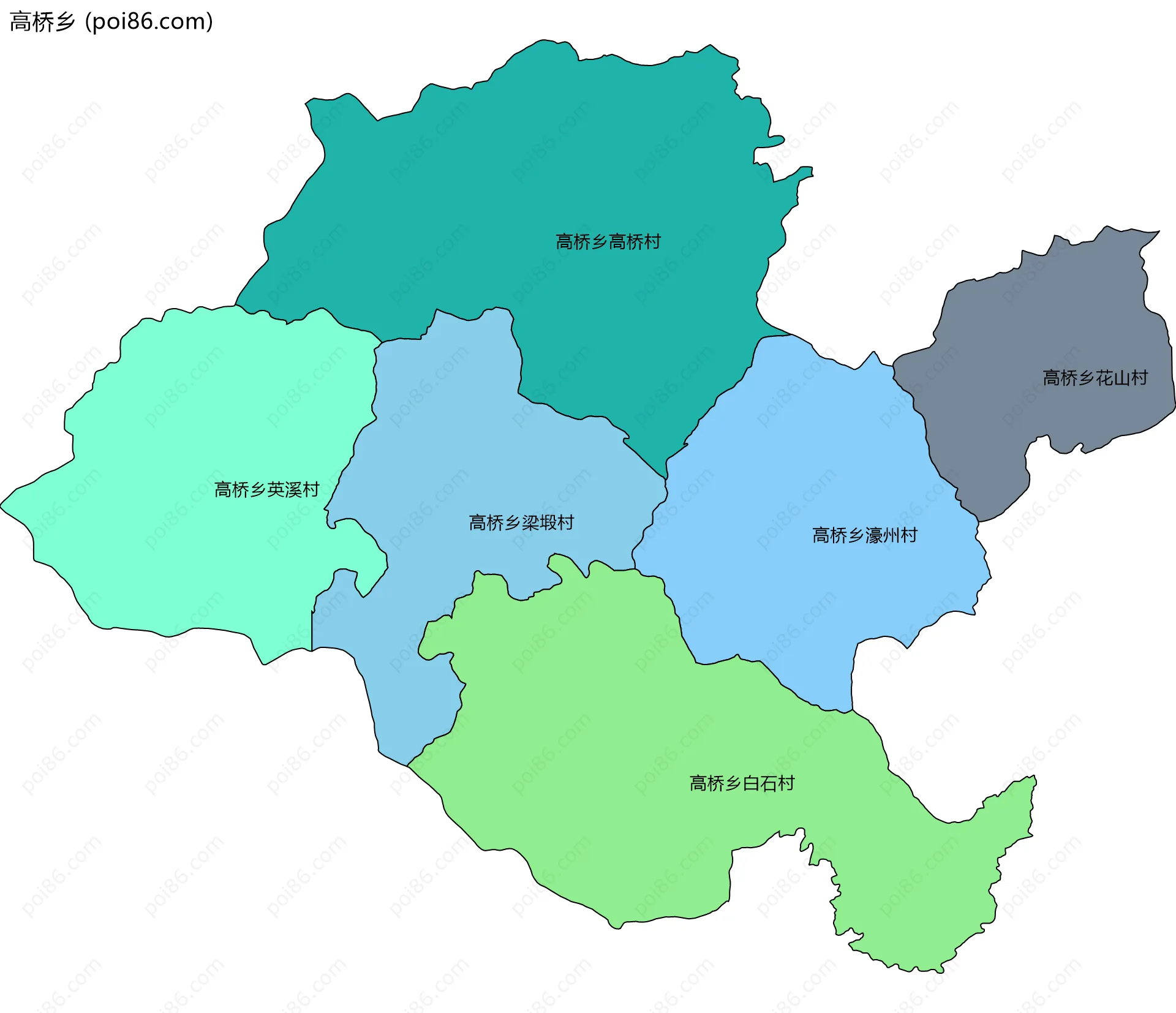 高桥乡边界地图(五级行政区划)