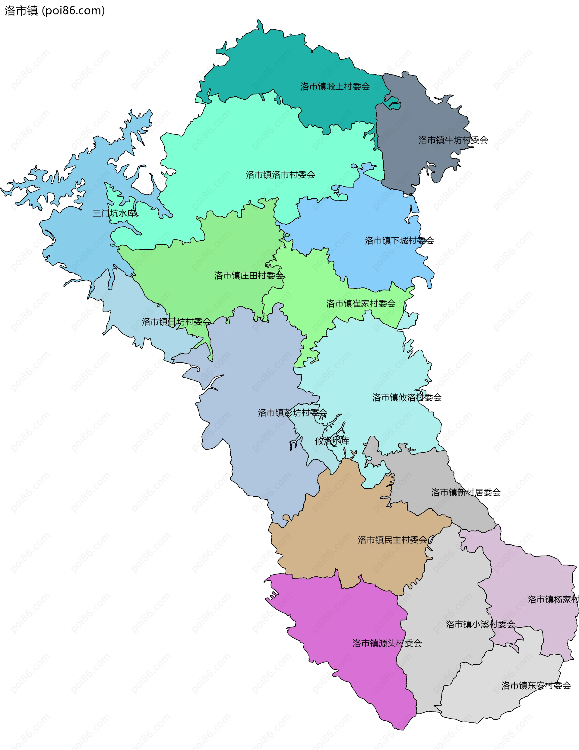 洛市镇边界地图(五级行政区划)