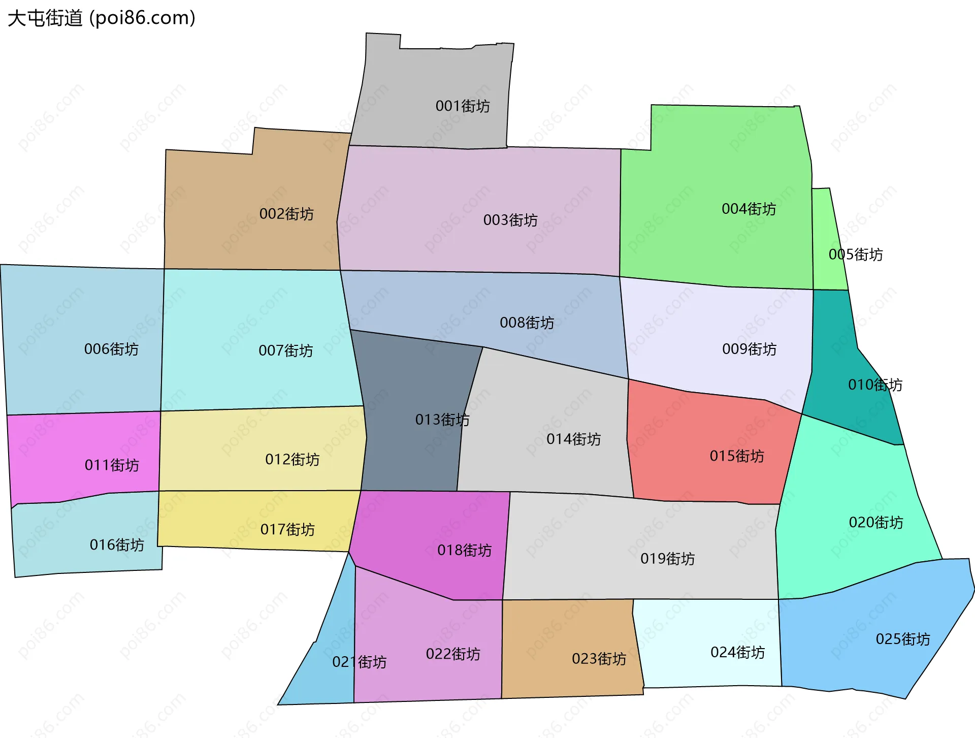 大屯街道边界地图(五级行政区划)