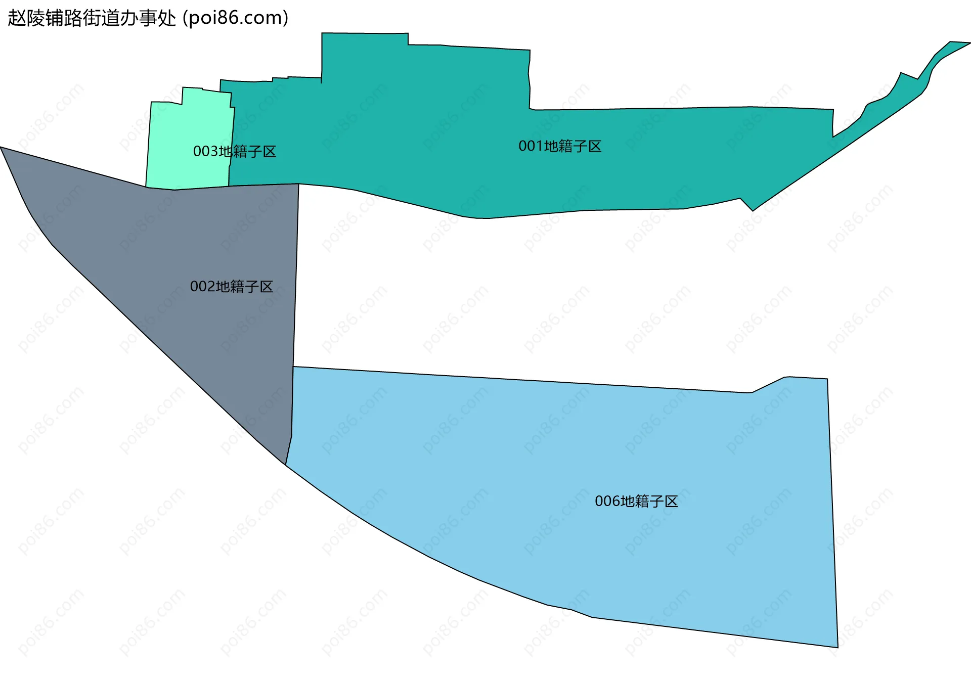 赵陵铺路街道办事处边界地图(五级行政区划)