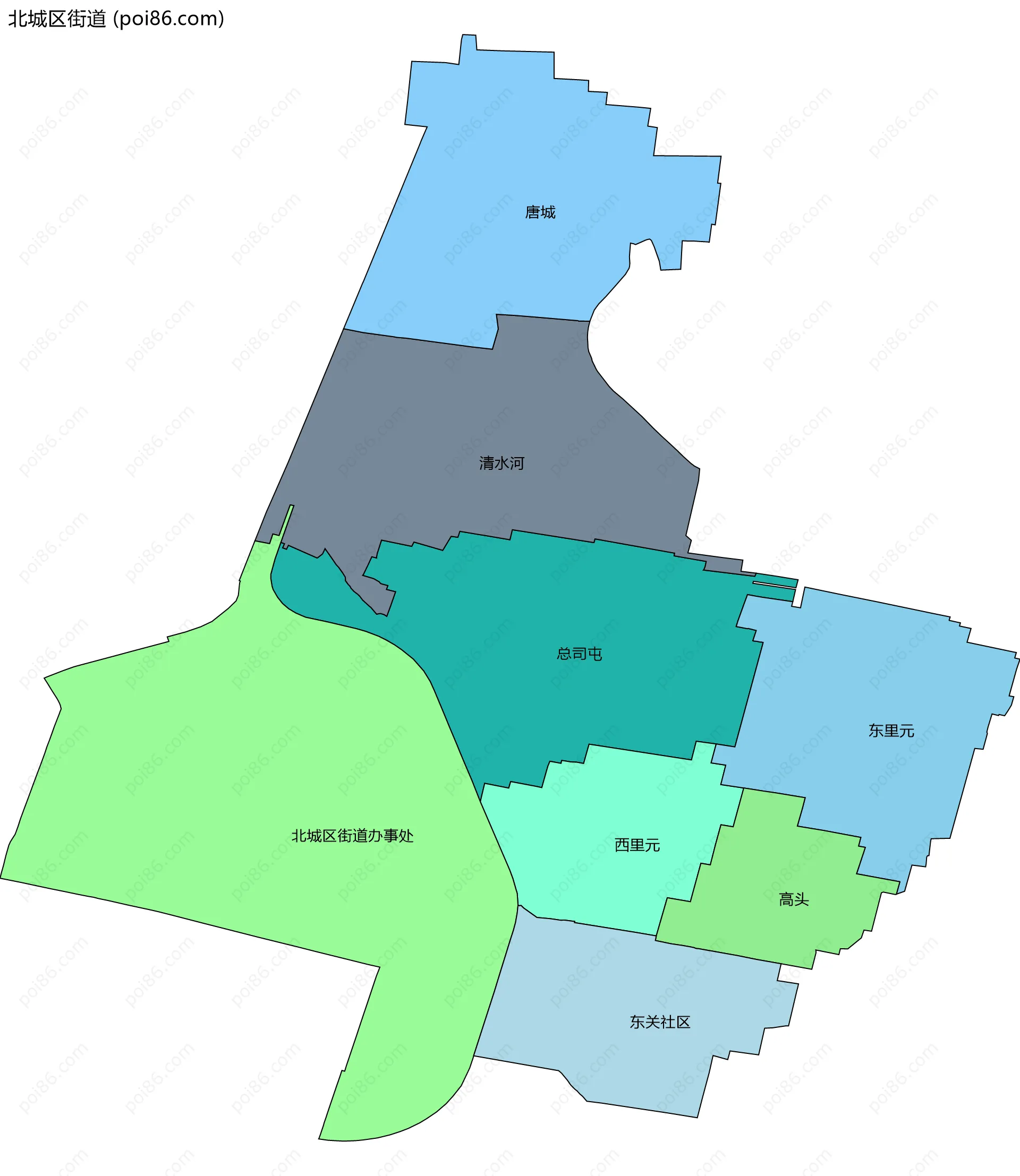 北城区街道边界地图(五级行政区划)