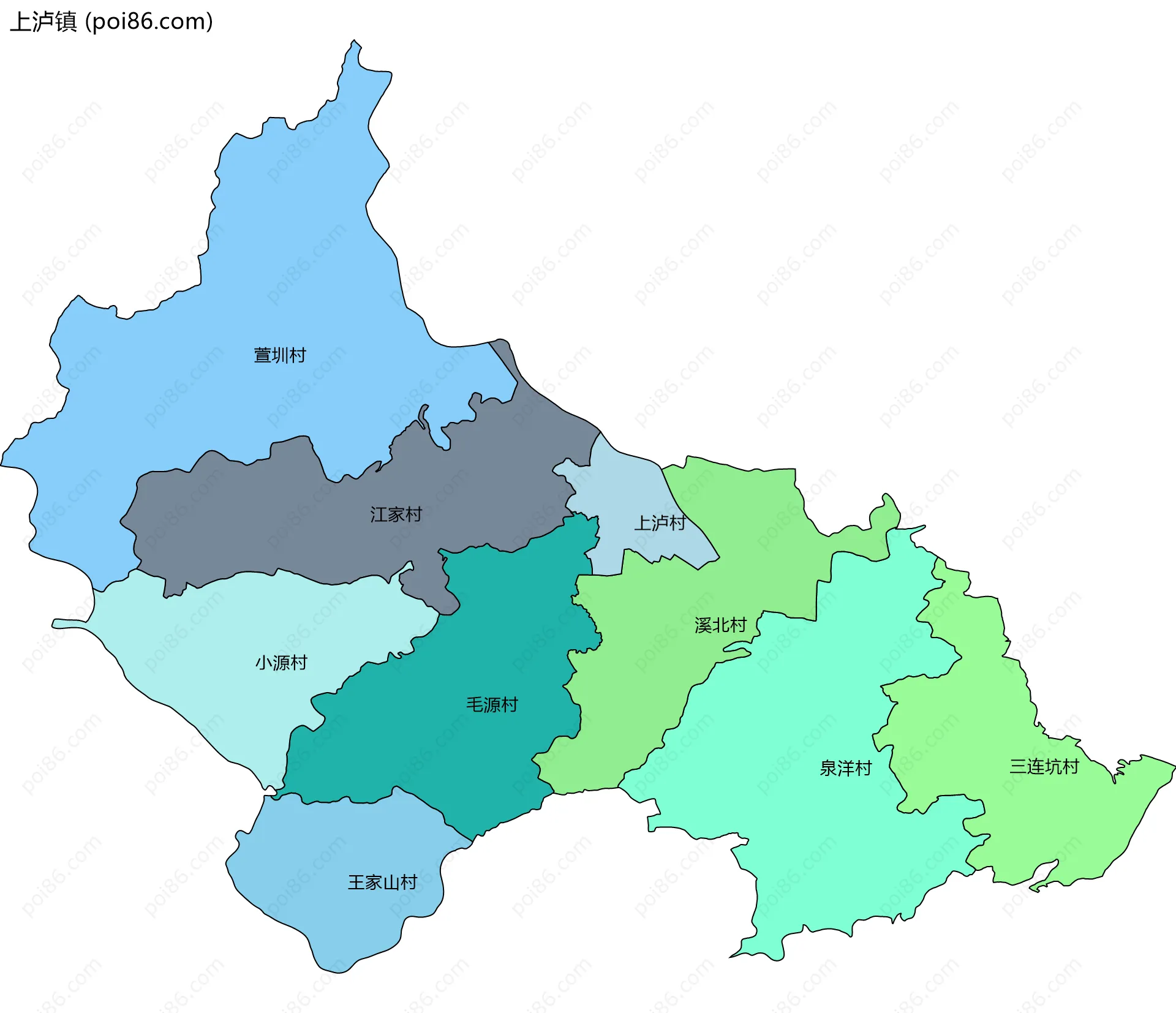 上泸镇边界地图(五级行政区划)