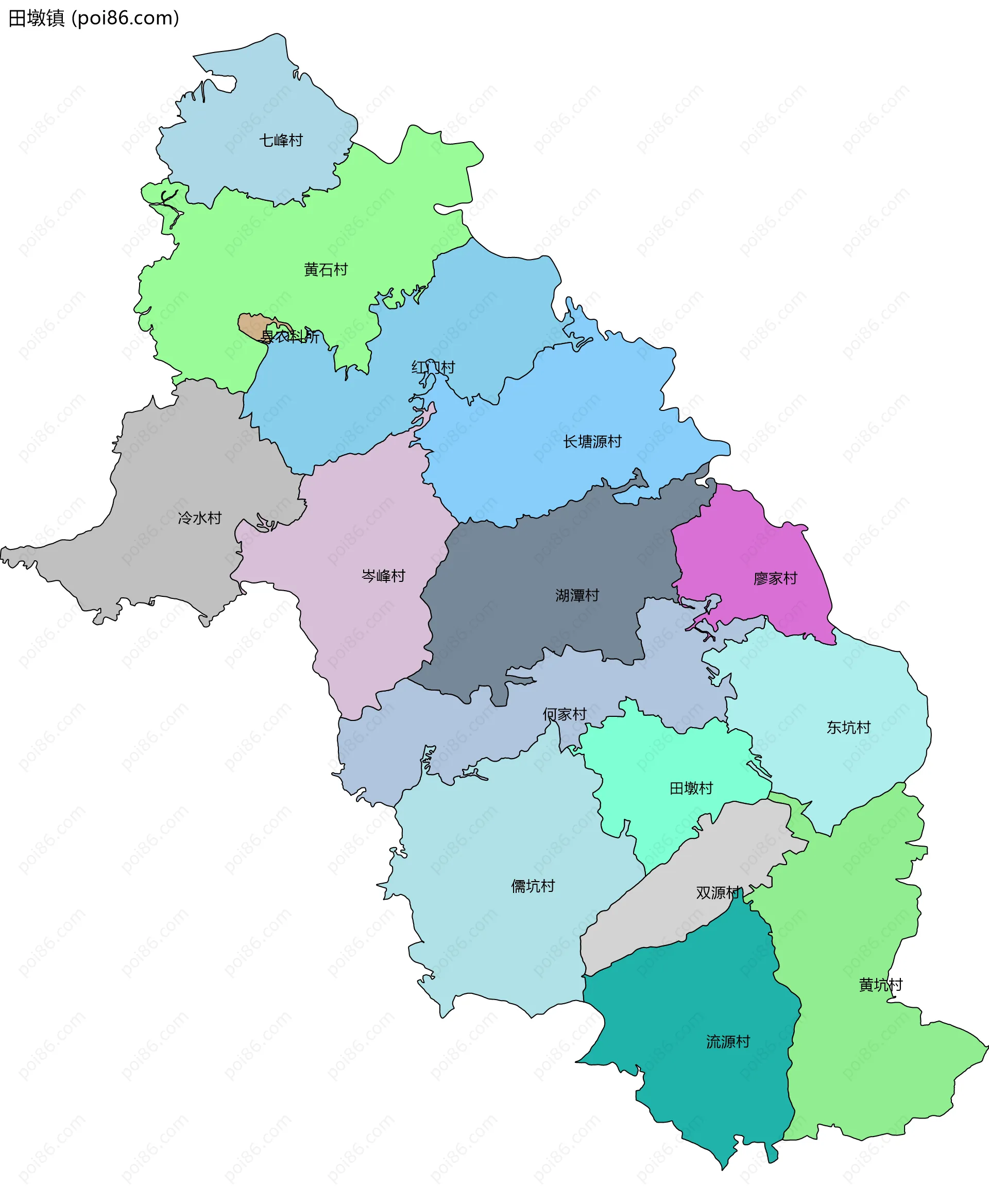 田墩镇边界地图(五级行政区划)