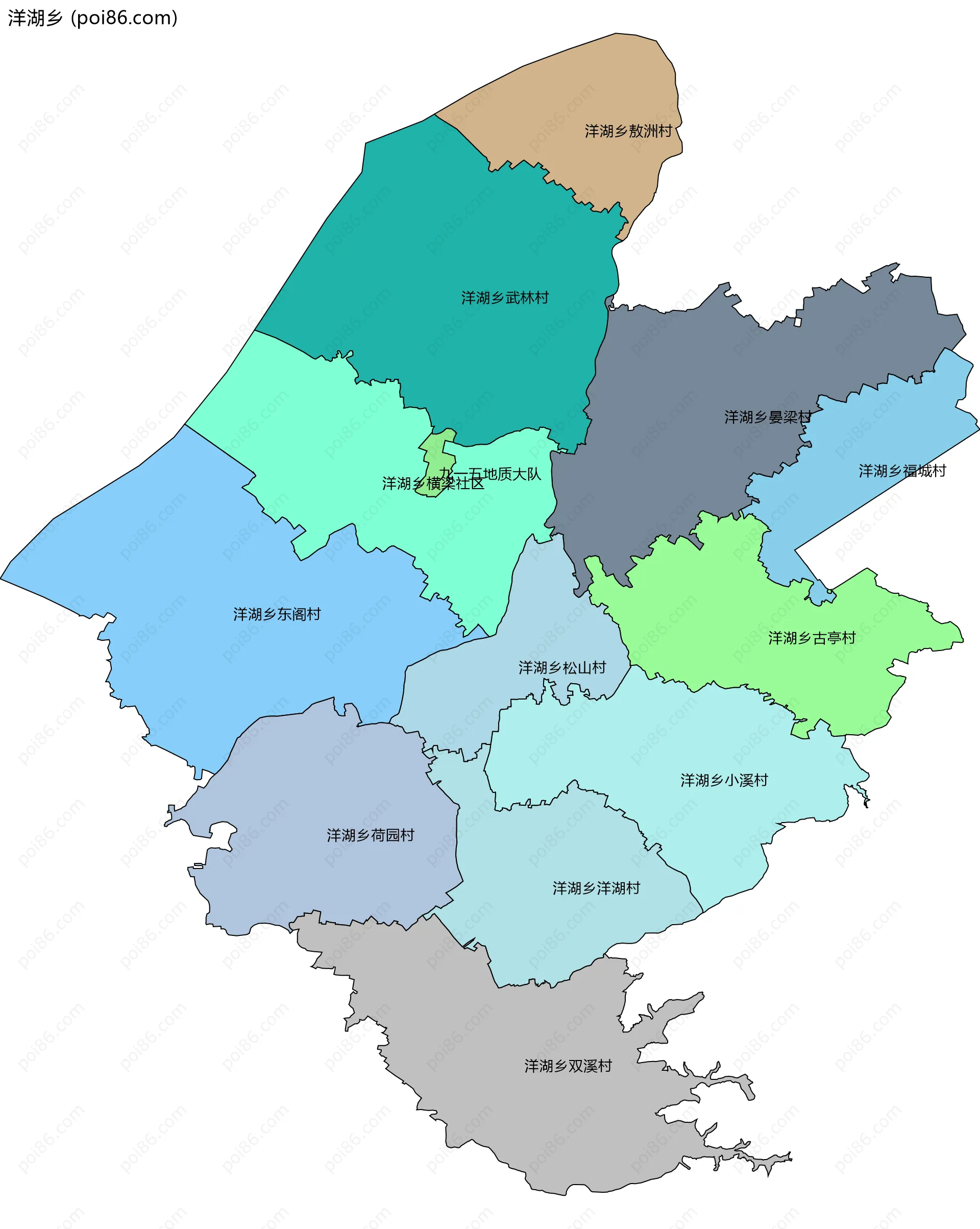 洋湖乡边界地图(五级行政区划)