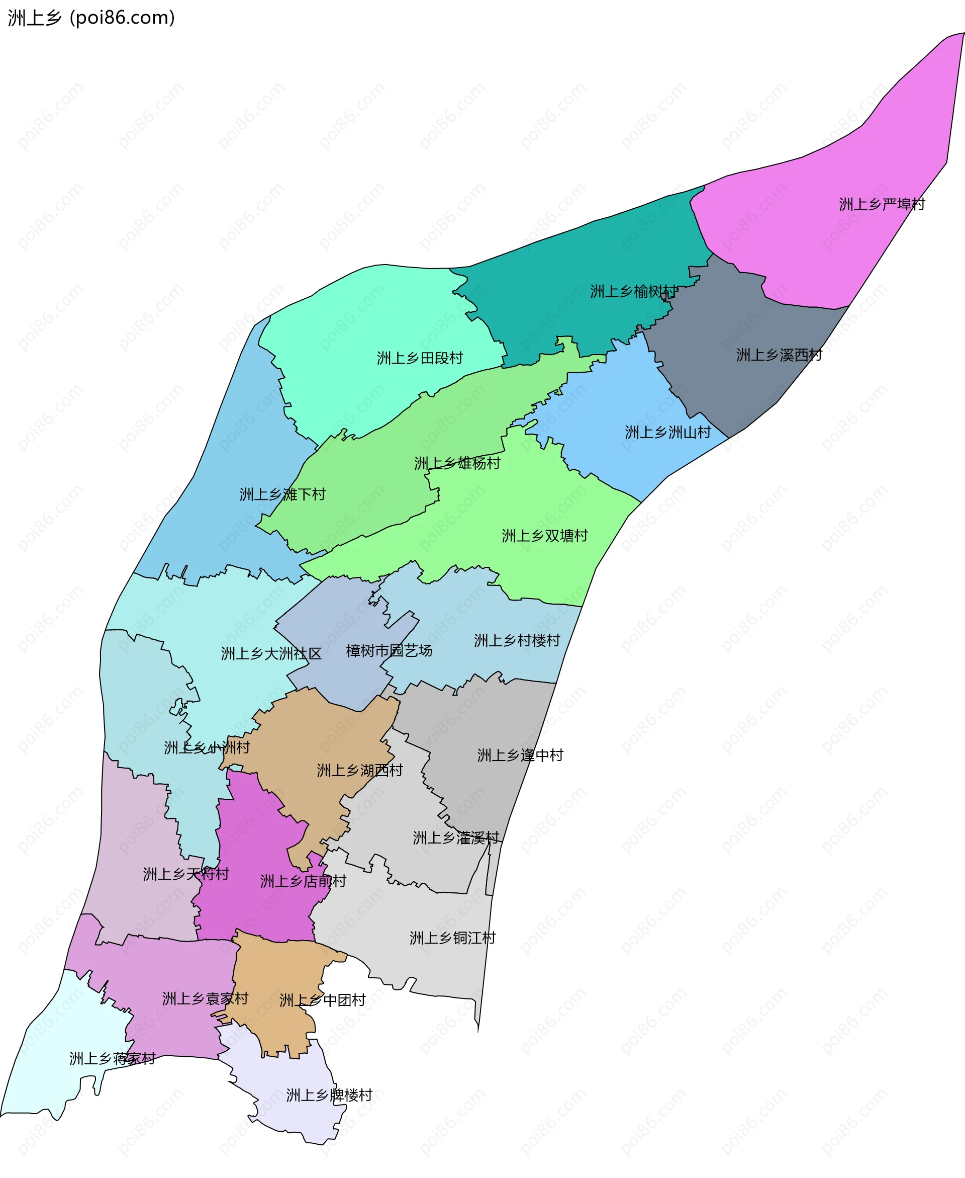 洲上乡边界地图(五级行政区划)