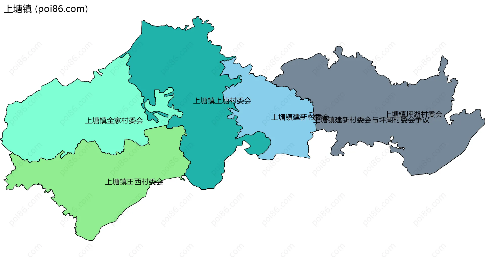 上塘镇边界地图(五级行政区划)