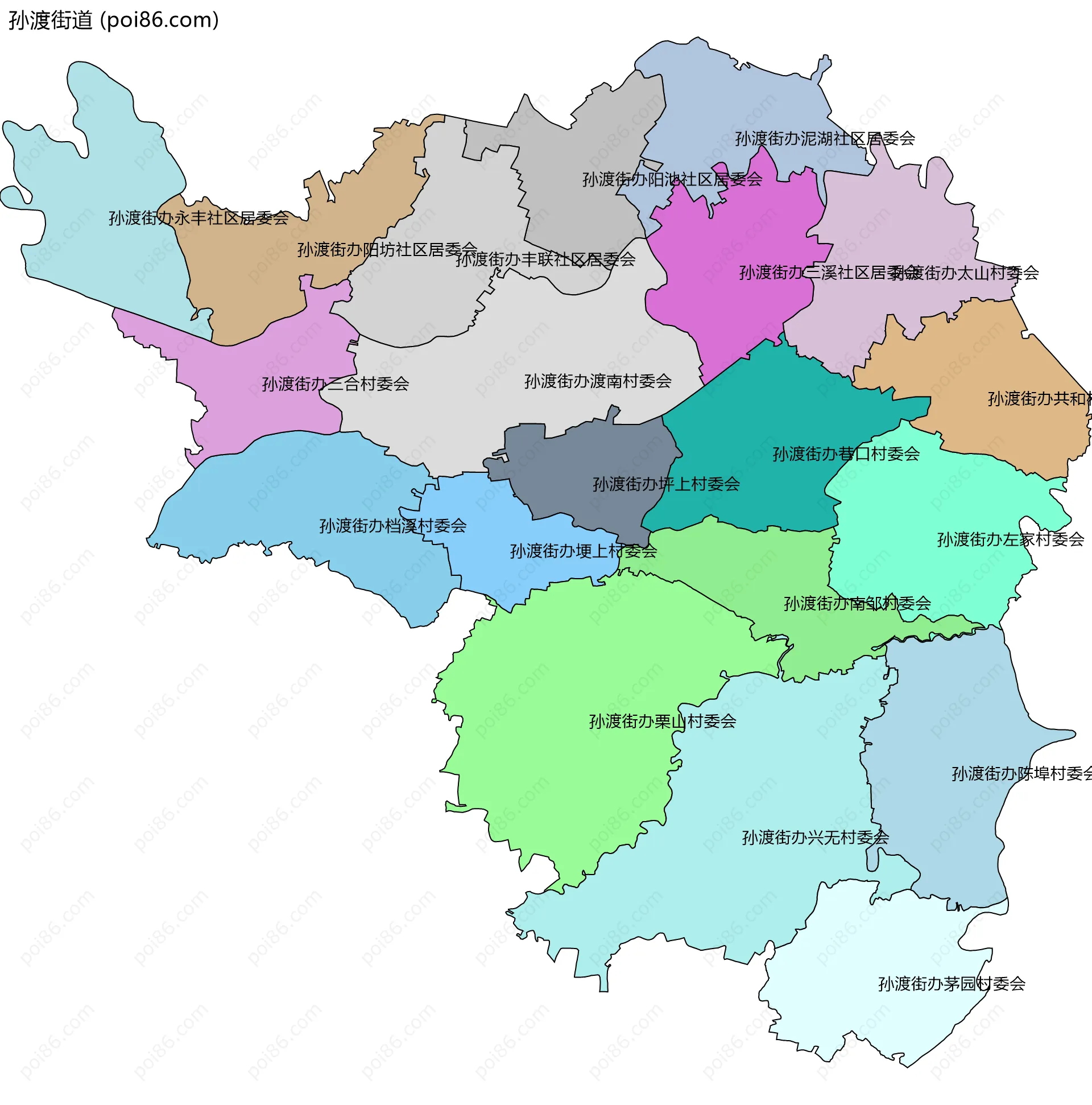 孙渡街道边界地图(五级行政区划)