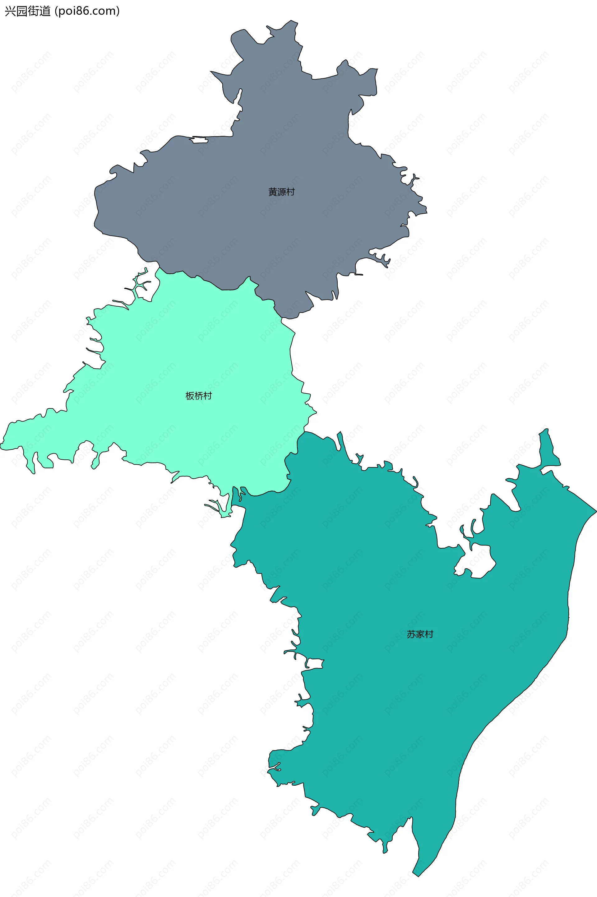 兴园街道边界地图(五级行政区划)