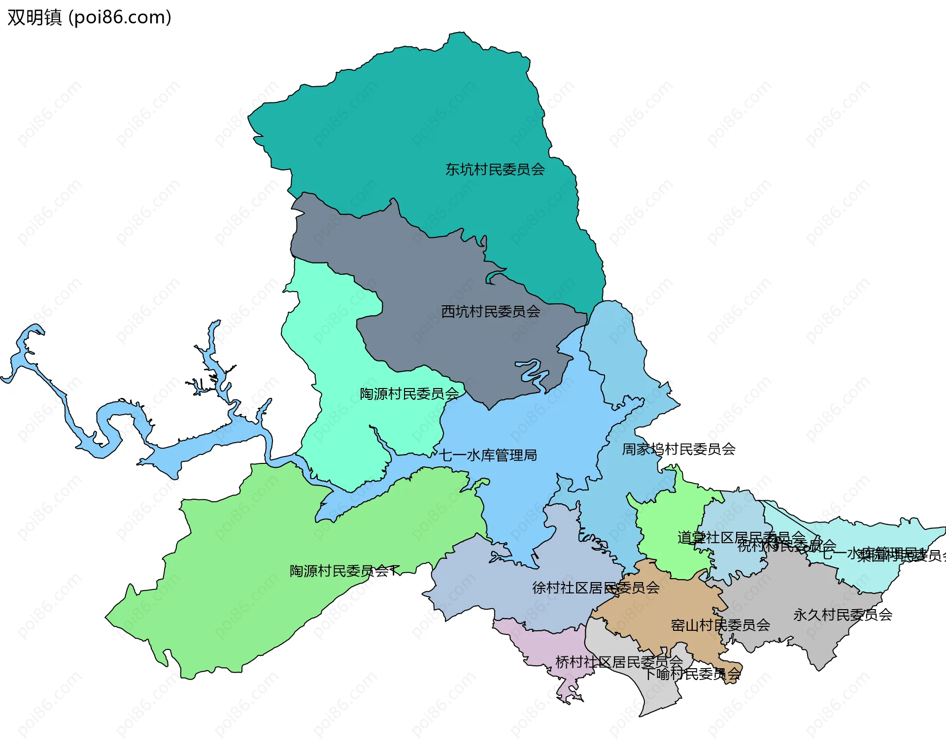 双明镇边界地图(五级行政区划)