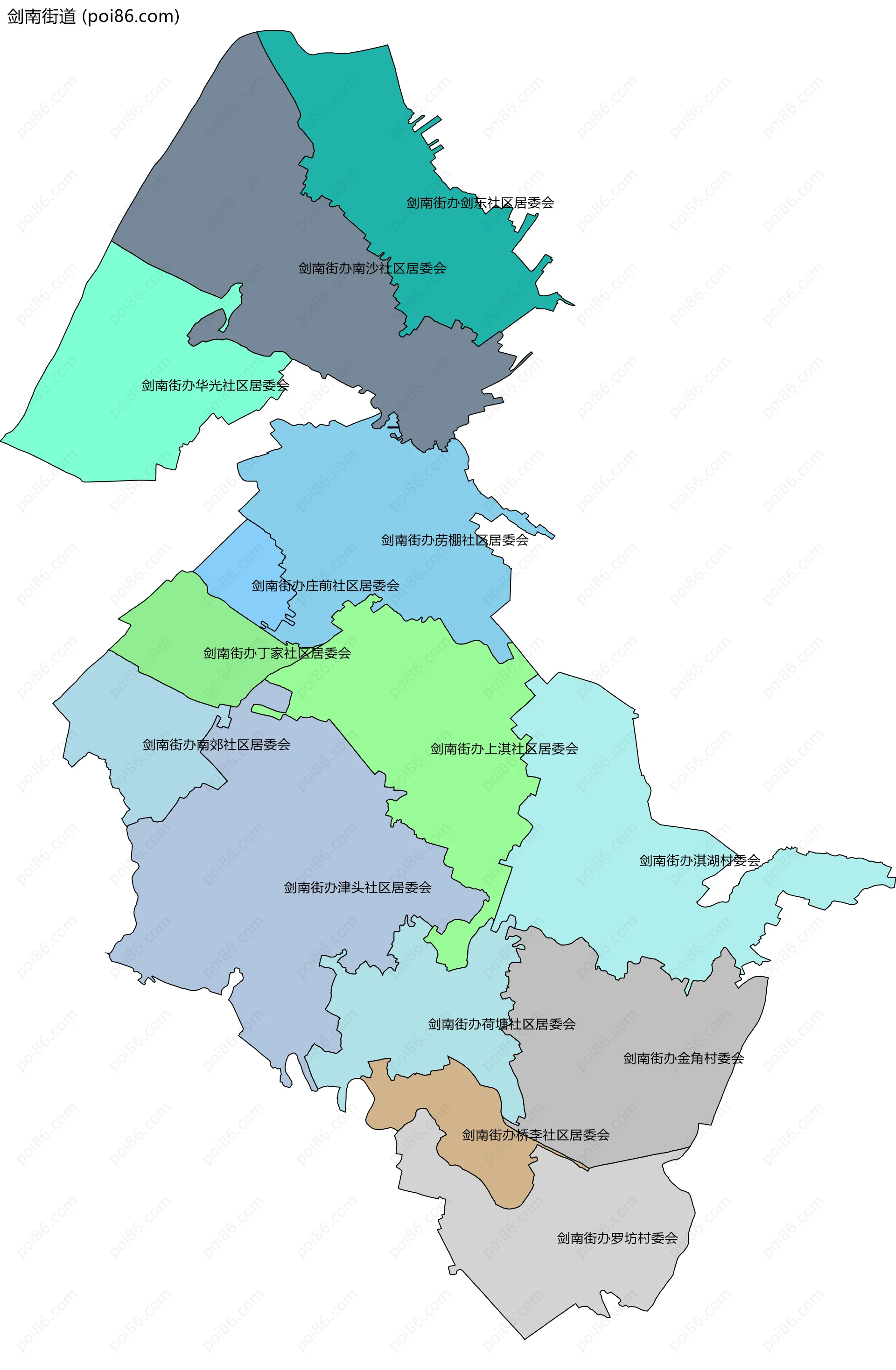 剑南街道边界地图(五级行政区划)