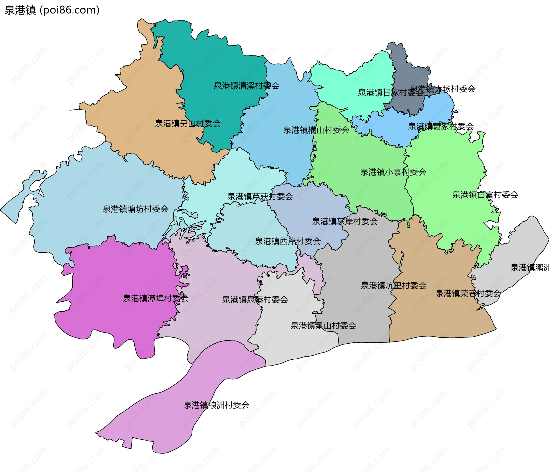 泉港镇边界地图(五级行政区划)