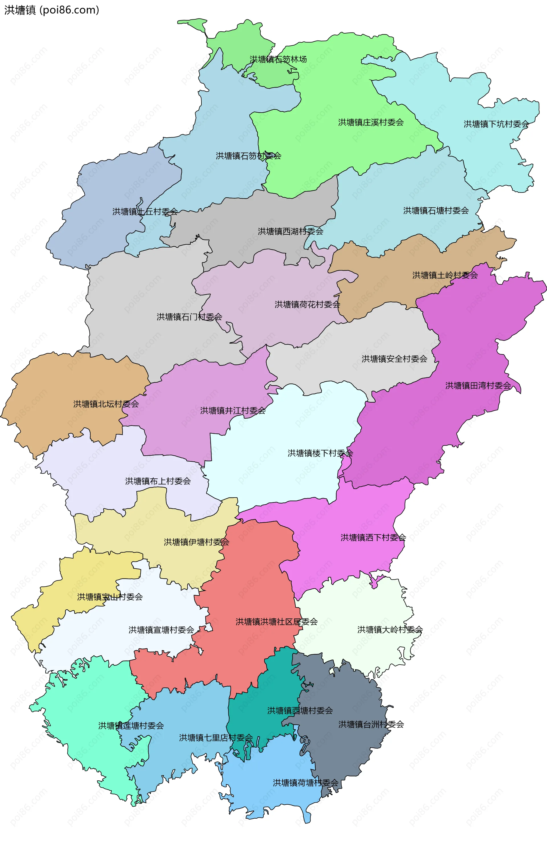 洪塘镇边界地图(五级行政区划)