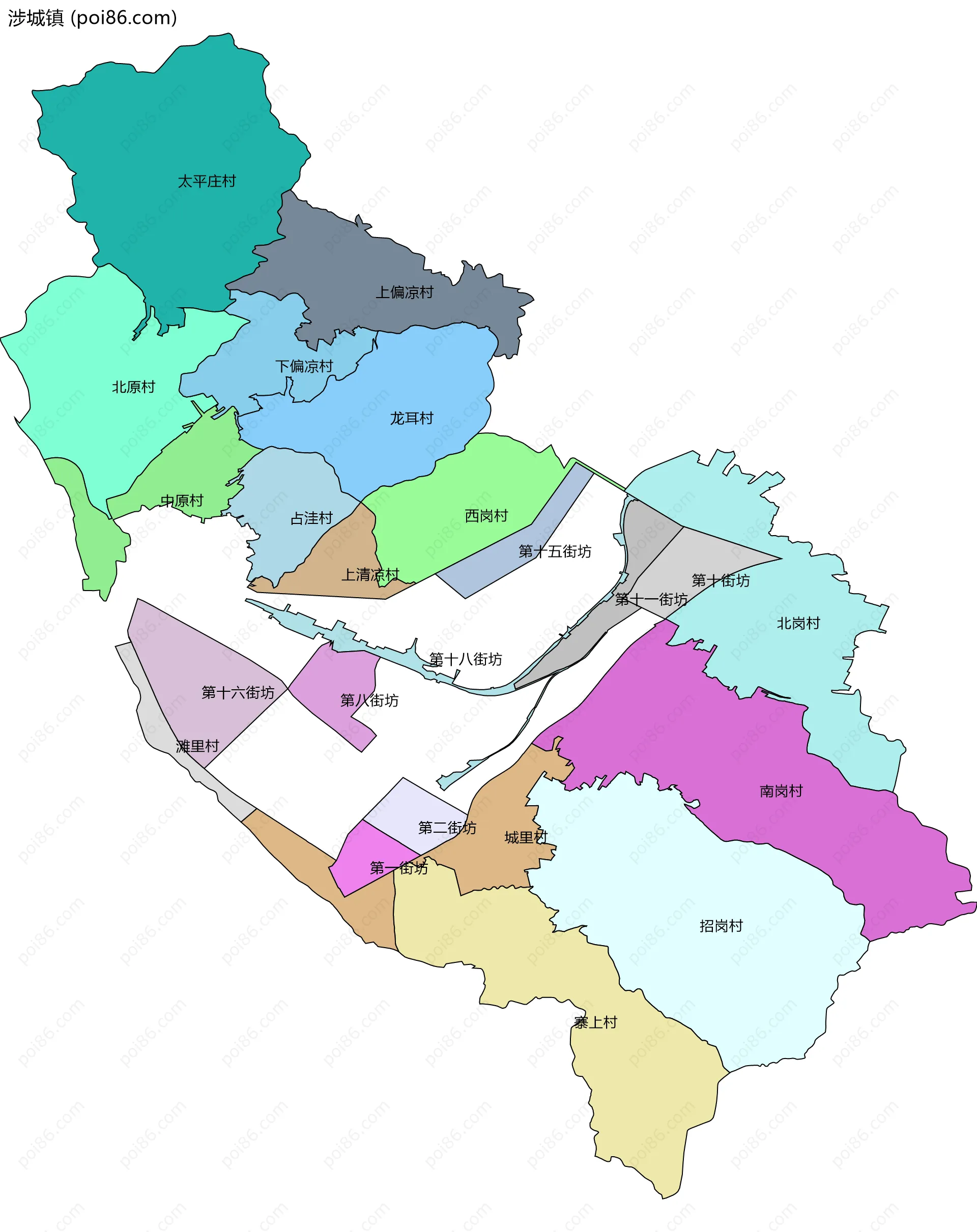 涉城镇边界地图(五级行政区划)