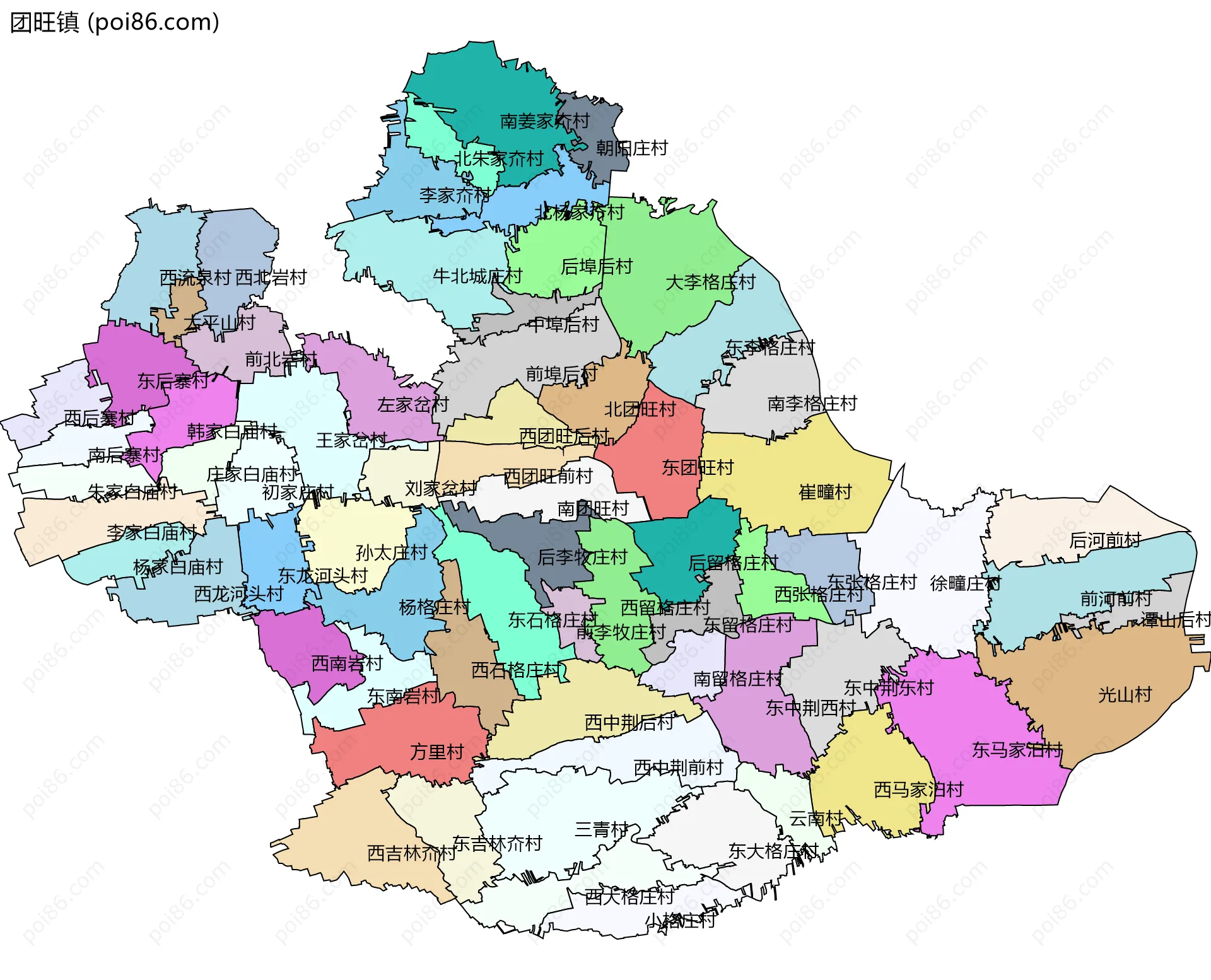 团旺镇边界地图(五级行政区划)
