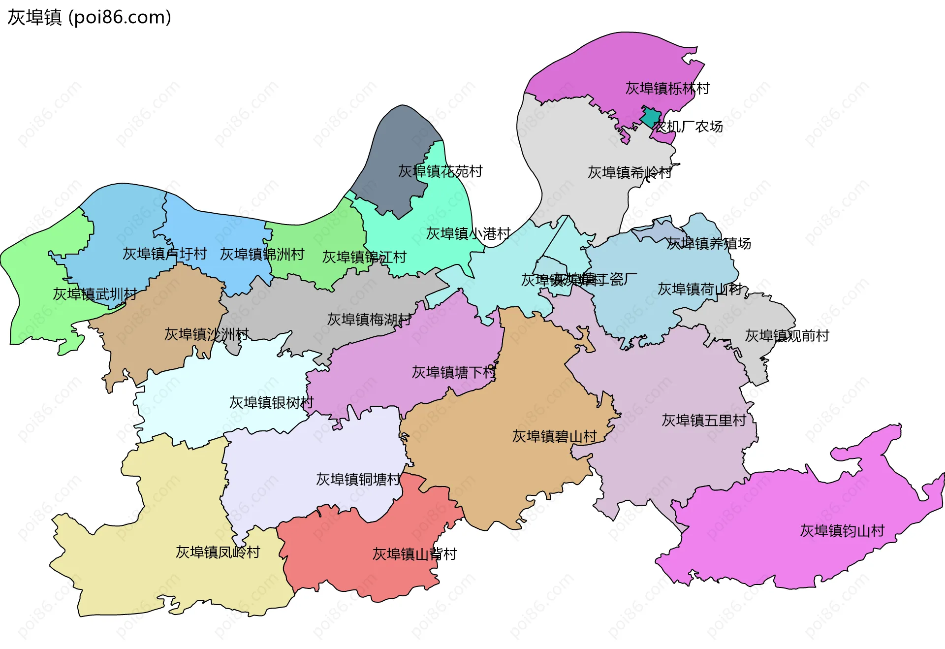 灰埠镇边界地图(五级行政区划)
