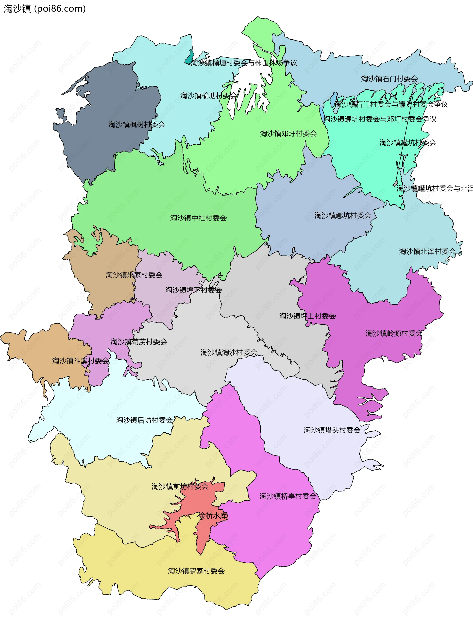 淘沙镇边界地图(五级行政区划)