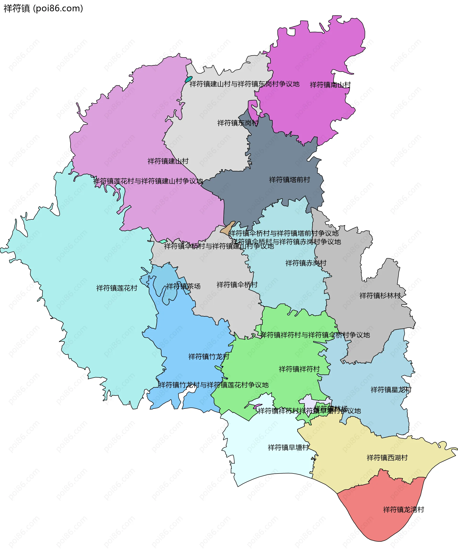 祥符镇边界地图(五级行政区划)