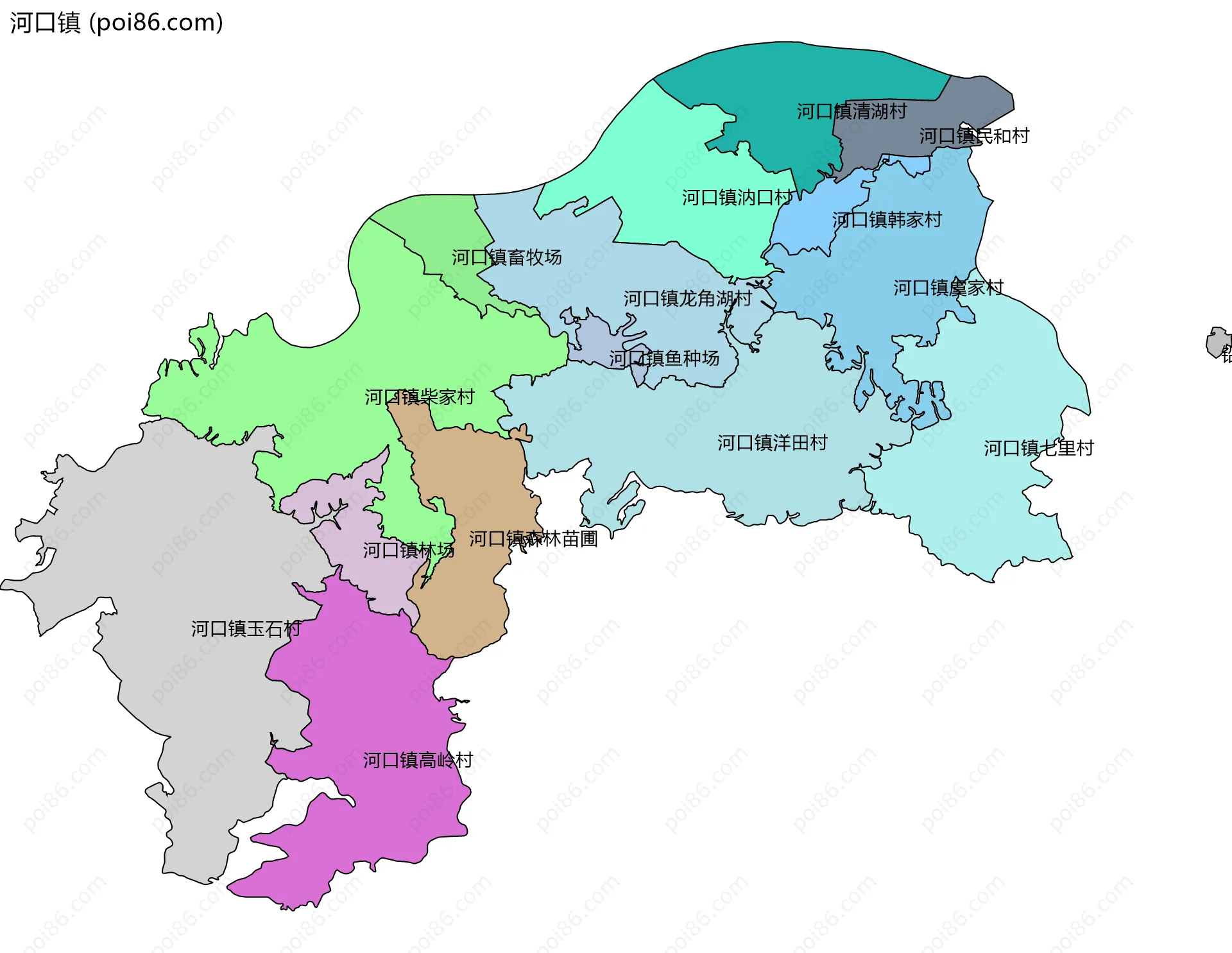 河口镇边界地图(五级行政区划)