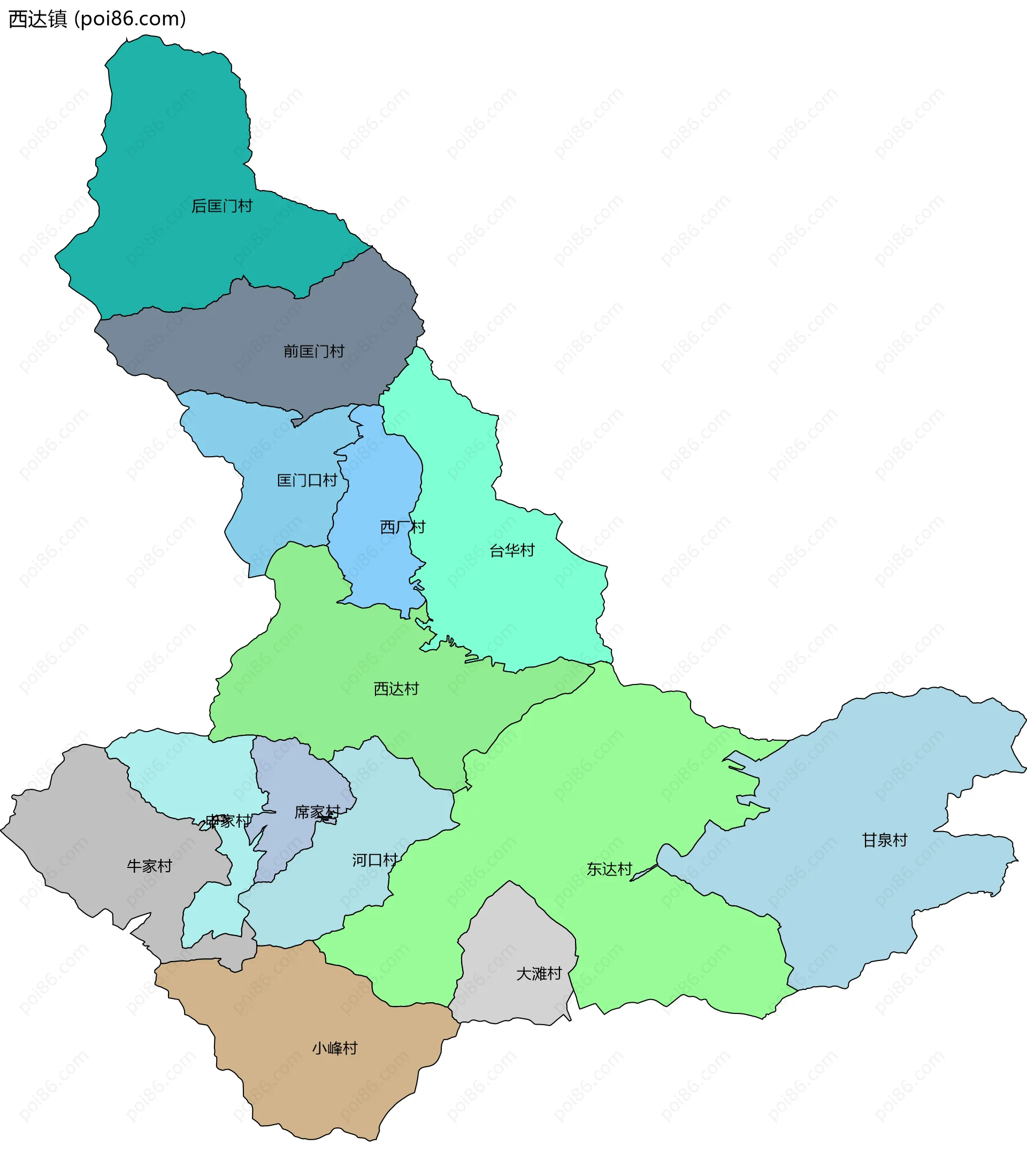 西达镇边界地图(五级行政区划)