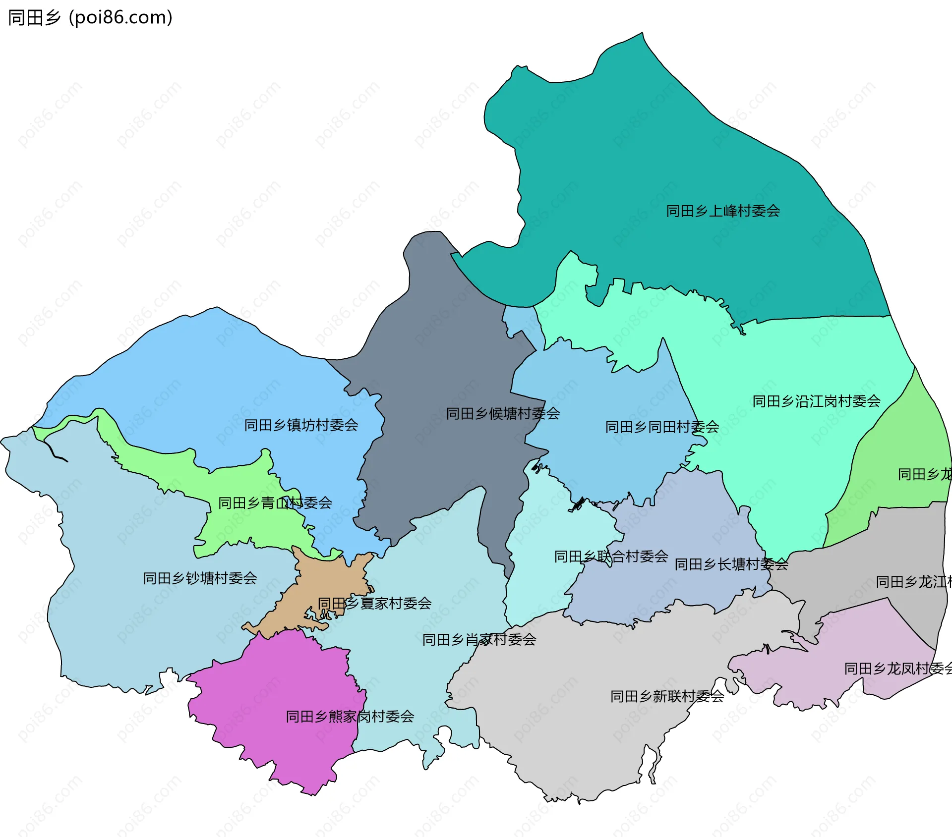 同田乡边界地图(五级行政区划)