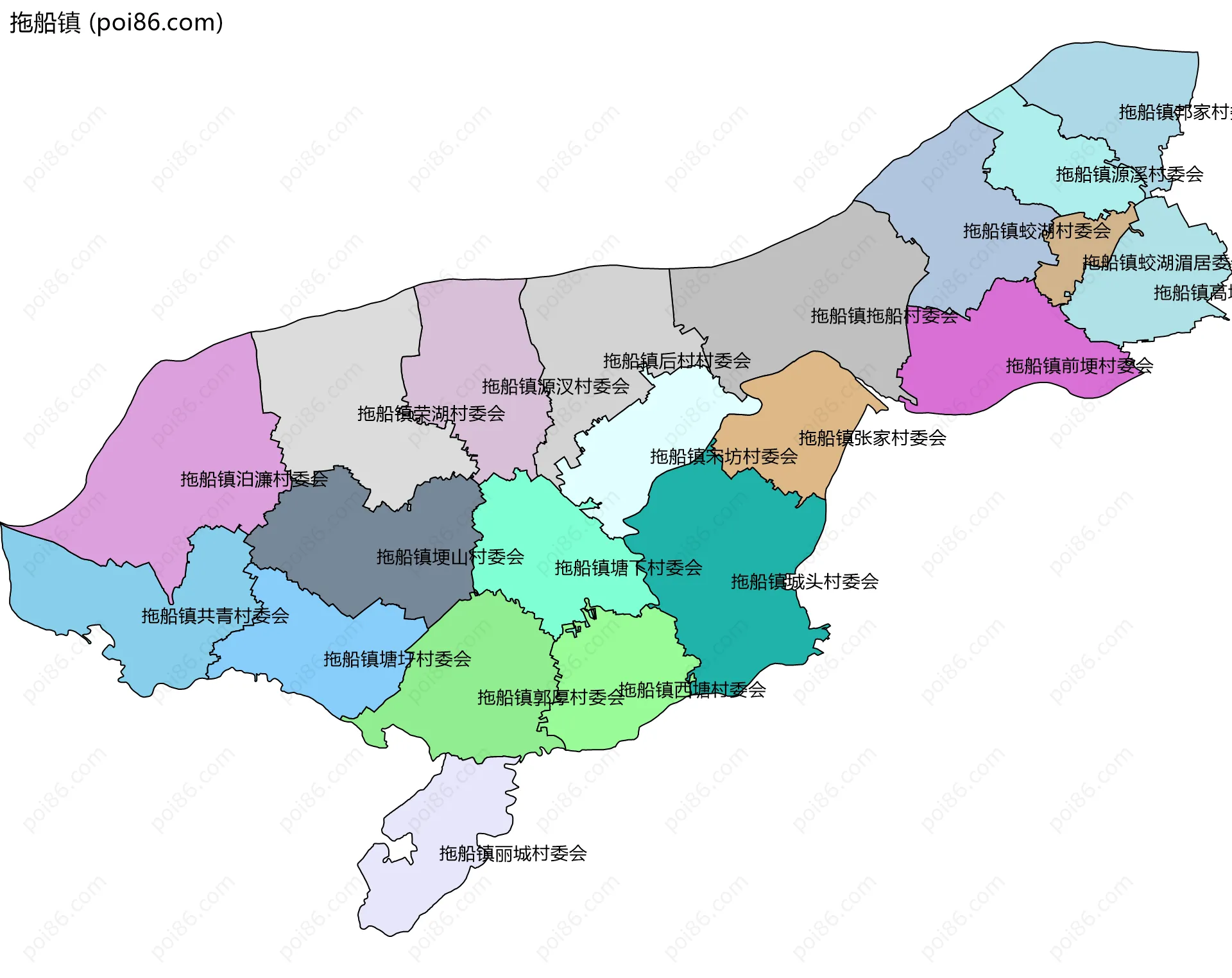 拖船镇边界地图(五级行政区划)