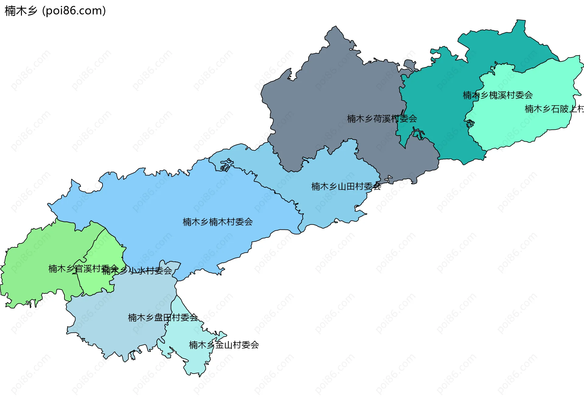 楠木乡边界地图(五级行政区划)