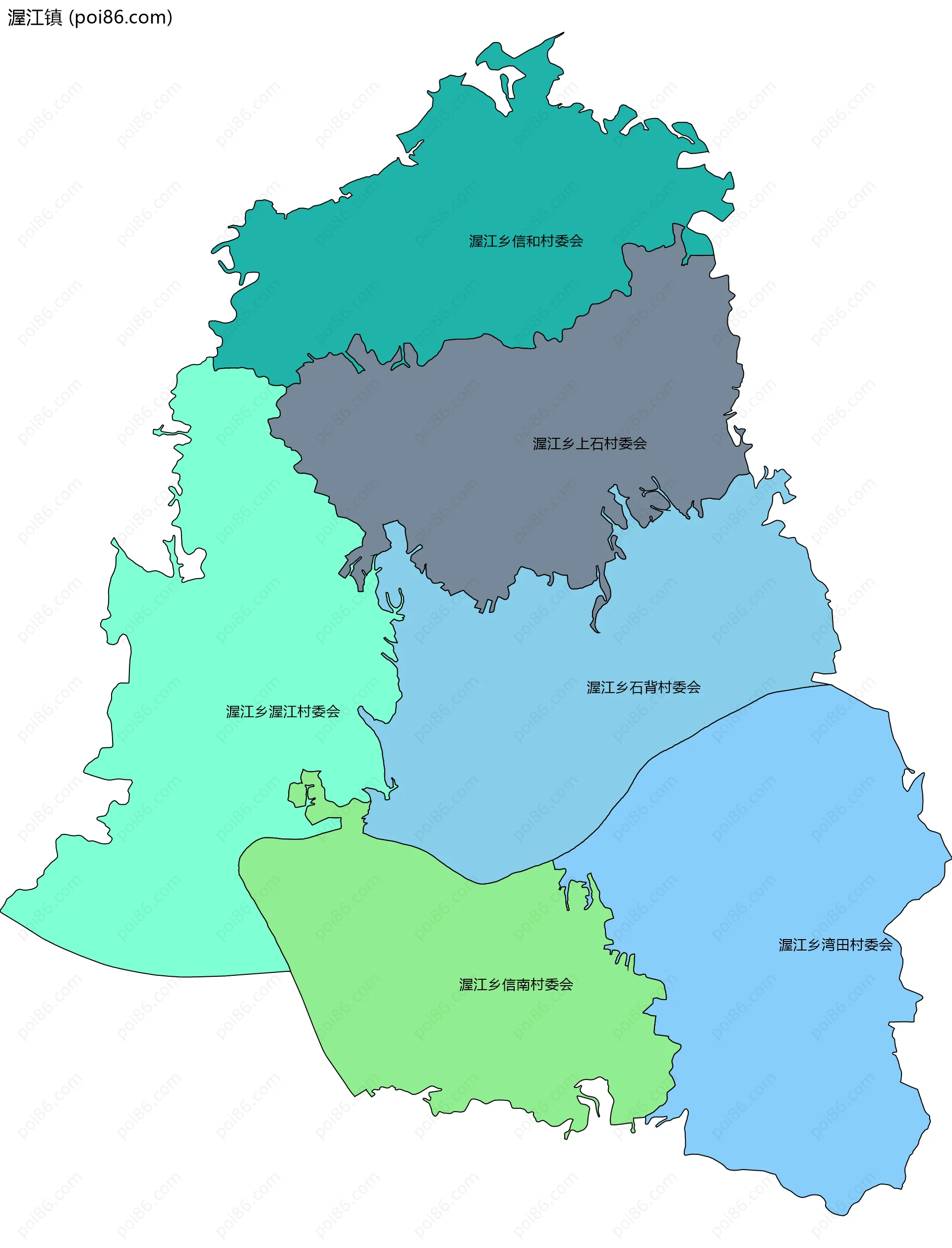 渥江镇边界地图(五级行政区划)