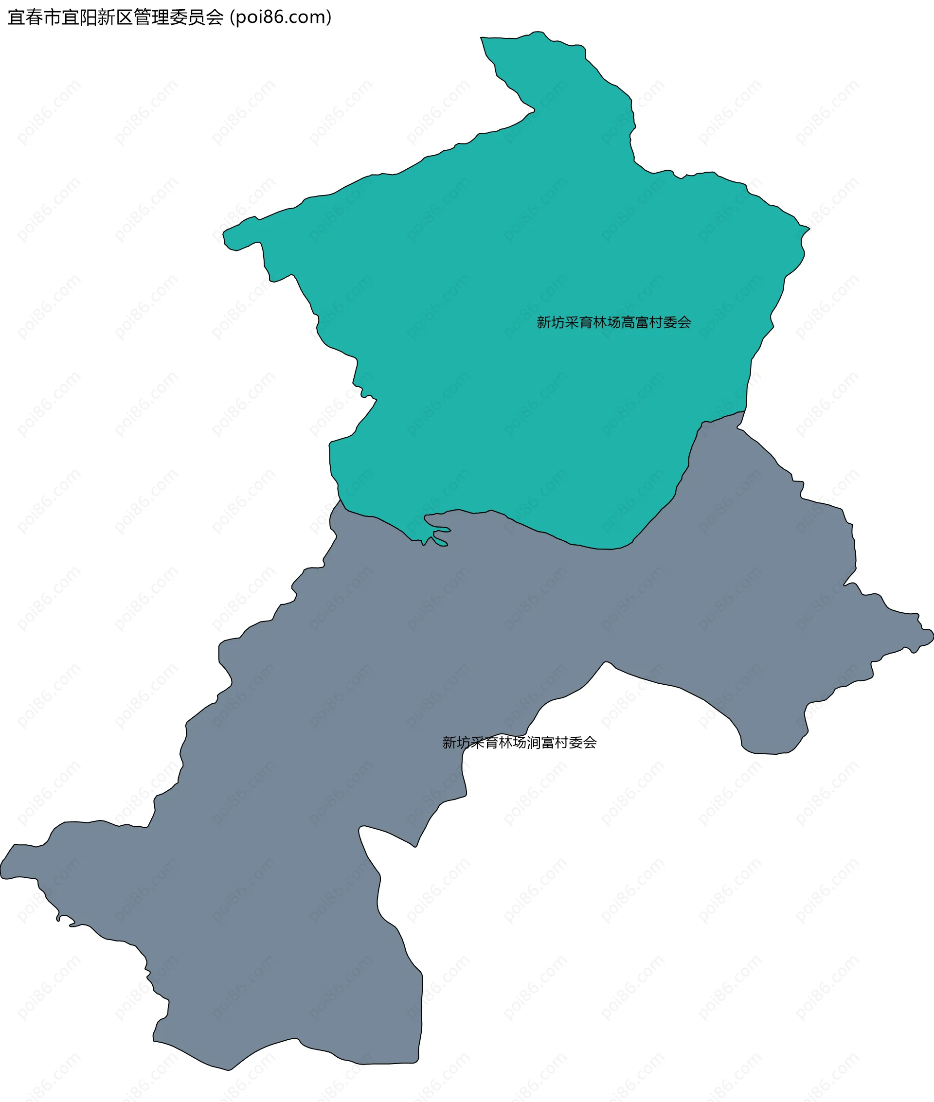 宜春市宜阳新区管理委员会边界地图(五级行政区划)