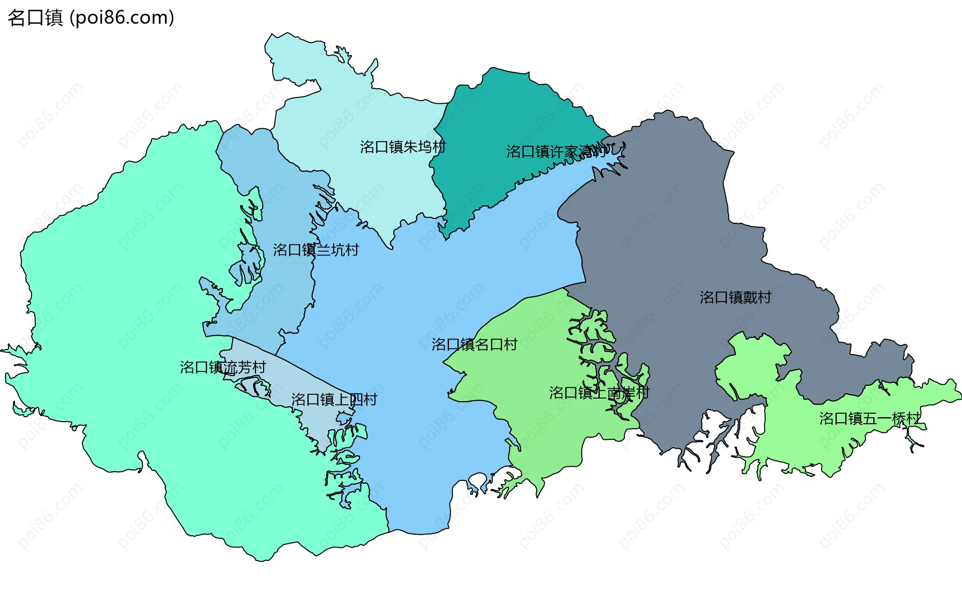 名口镇边界地图(五级行政区划)